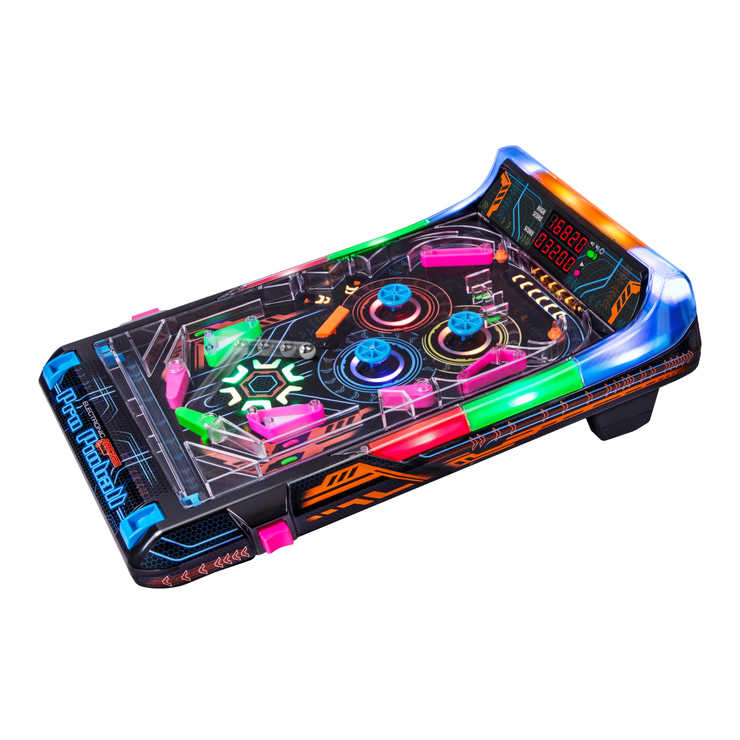 Merchant Ambassador Electronic Arcade Pro Pinball - Gioco da tavolo con luce e suono, tabellone segnapunti a doppio LED, 10 funzioni di livello professionale, per adulti e bambini dai 6 anni in su