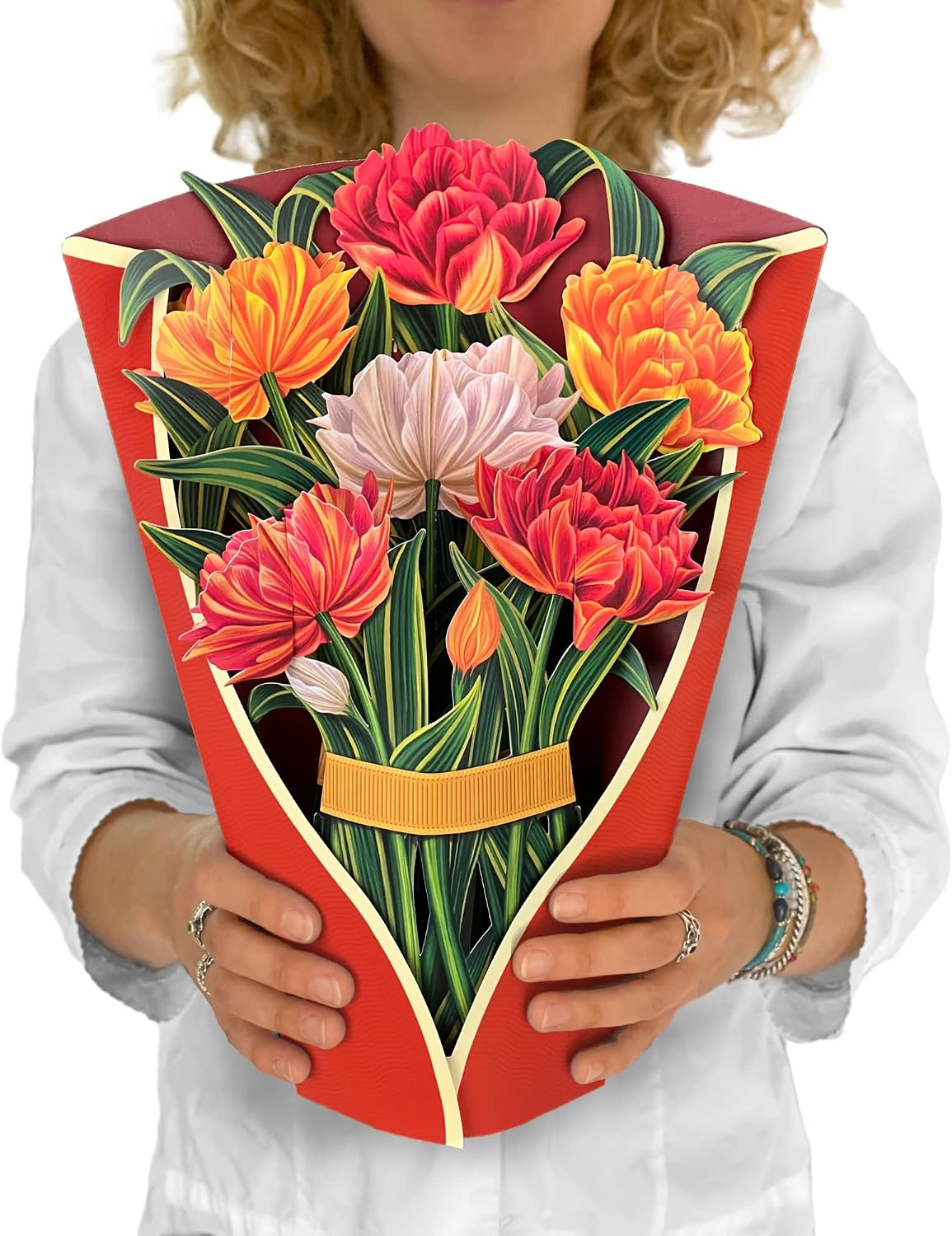 Freshcut Paper Pop Up Cards, Murillo Tulips, 12 inch Life Sized Forever Flower Bouquet 3D Popup Greeting Cards with Note Card and Envelope