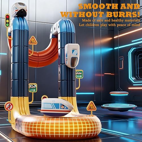 Miniatura 5 de Juego de pistas de tren eléctrico, juego de pista de coche de carreras flexible con tren eléctrico, kit de ingeniería de construcción de bricolaje