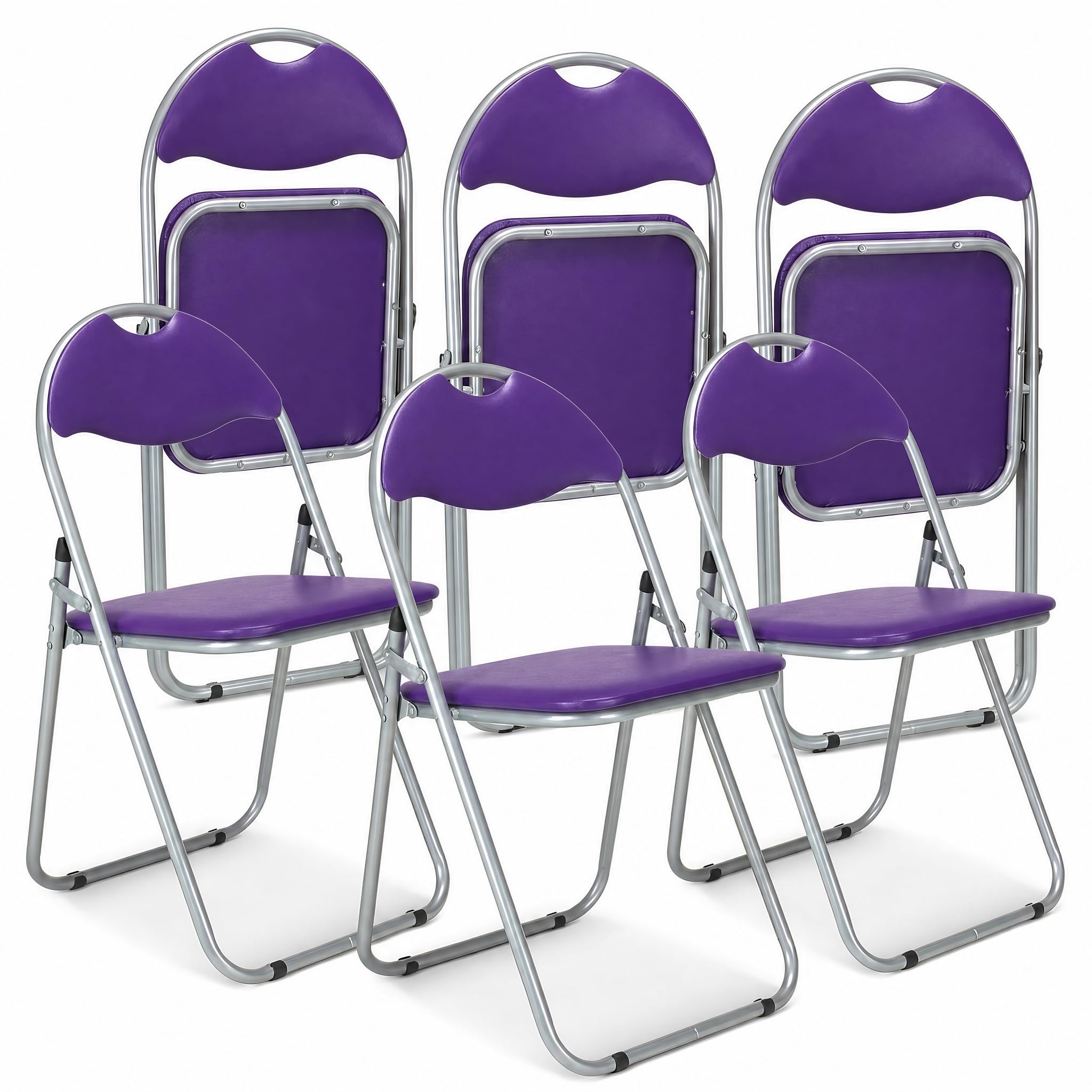 Bravich Candy Folding Chair, Set of 6 - Padded Foldable Dining Chairs with Steel Frames, Hold 100kg Each, Fold Flat for Compact Storage, Lightweight - Purple