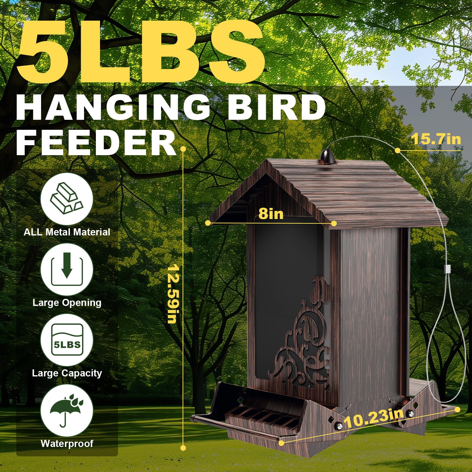 Comedero para pájaros a prueba de ardillas para colgar al aire libre, comedero de semillas de pájaros de metal con perchas bilaterales activadas por peso, comederos de pájaros silvestres de gran