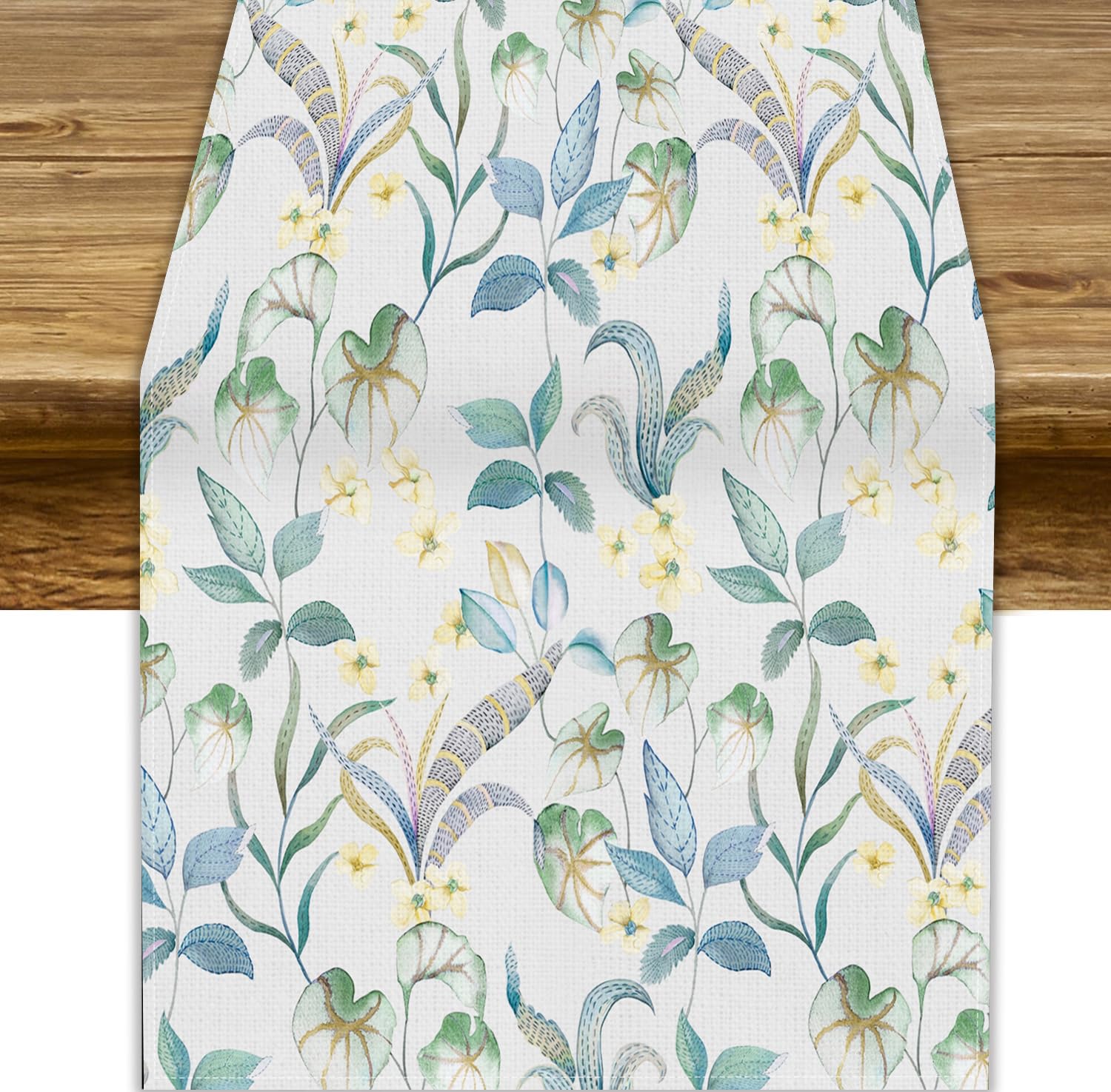 ShiTingYu Spring Plants Vintage Table Runner, Modern Nature Floral Theme Table Runner Dinner Holiday Home Kitchen Wedding Party, 13x36 Inch