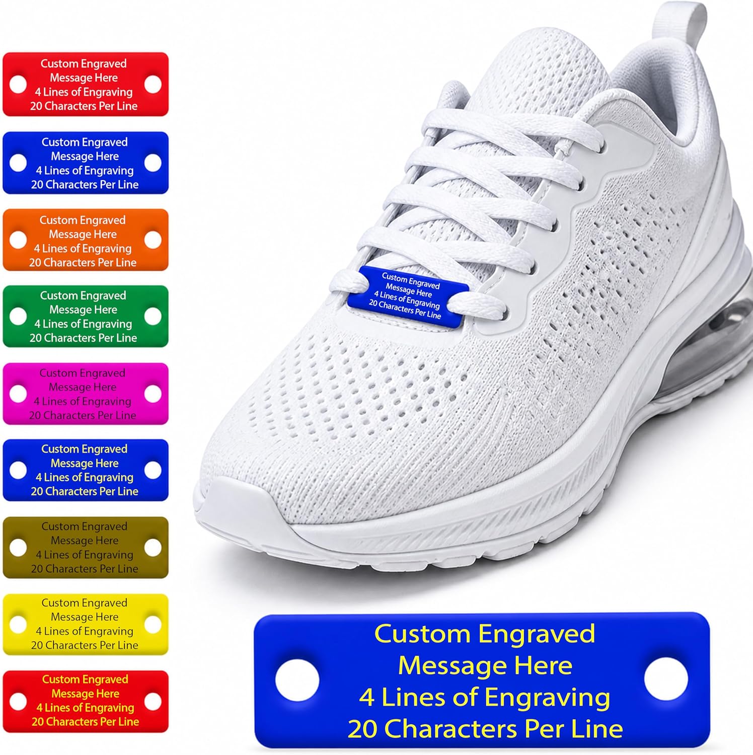 Personalized Shoe ID Tag for Runners, Cyclists & Kids – Custom Emergency Medical ID Shoe Tag, Durable Impact Acrylic Lace Tag with Engraving for Running, Hiking, Travel Safety