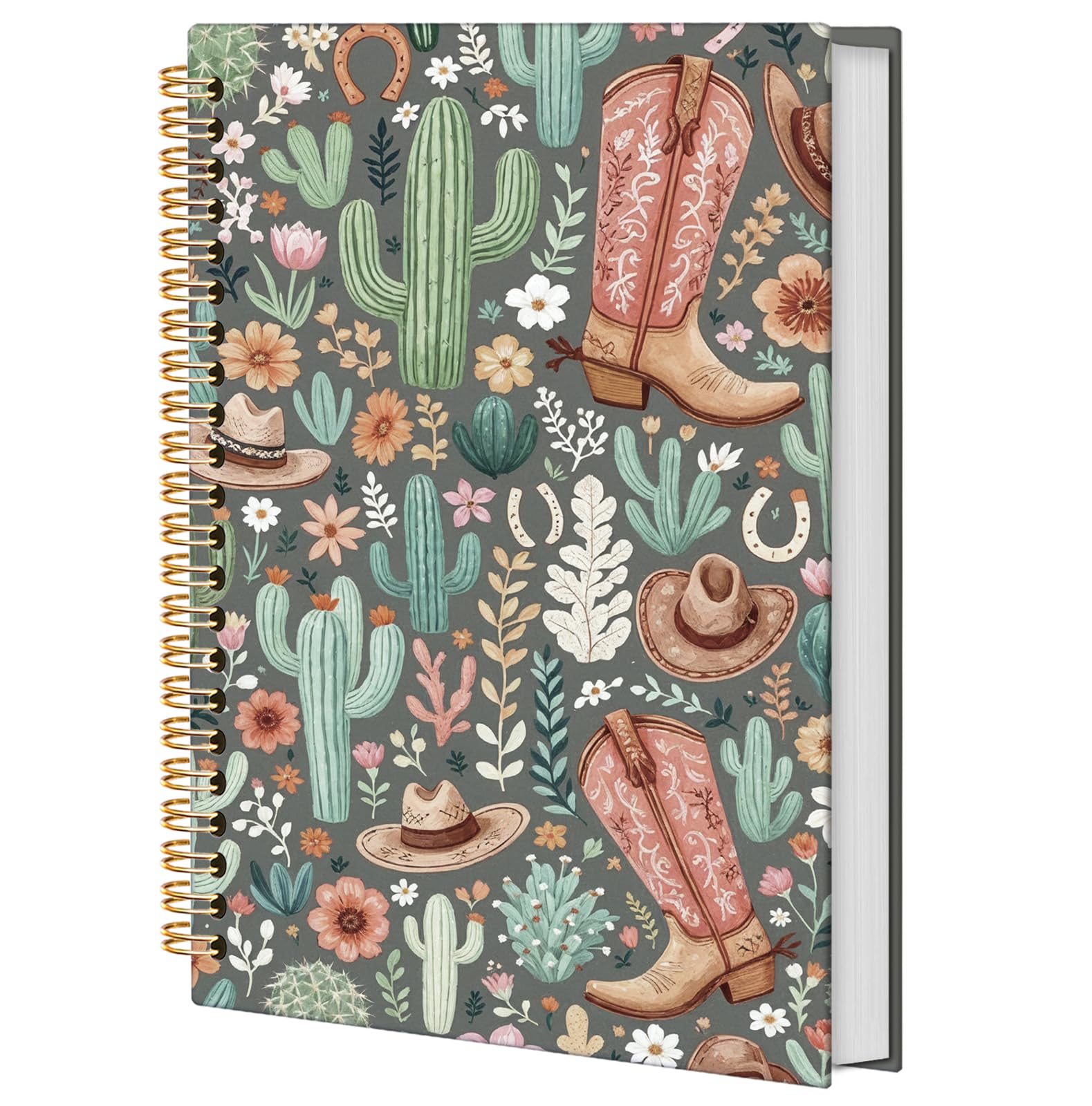 Carnet à spirale rétro occidental vert, journal cactus 14x21 cm pour notes - 8