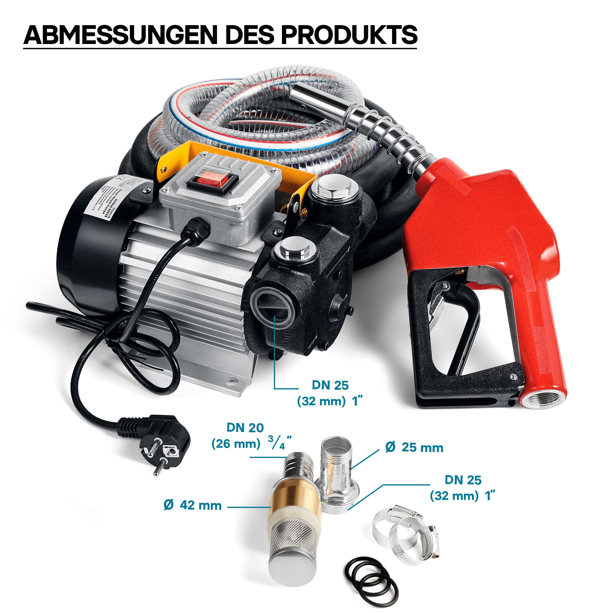 Wiltec Heizöl- und Dieselpumpe 230V/550W 60l/min selbstansaugend Pumpe mit automatischer Pistole, Kraftstoffpumpe, Absaugpumpe