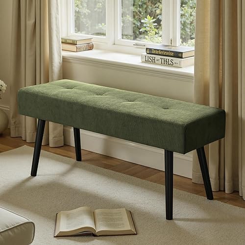 Miniatura 3 de Banco de entrada, banco verde para dormitorio, moderno extremo otomano de cama, bancos acolchados de pana para sala de estar, vestíbulo, vestíbulo,