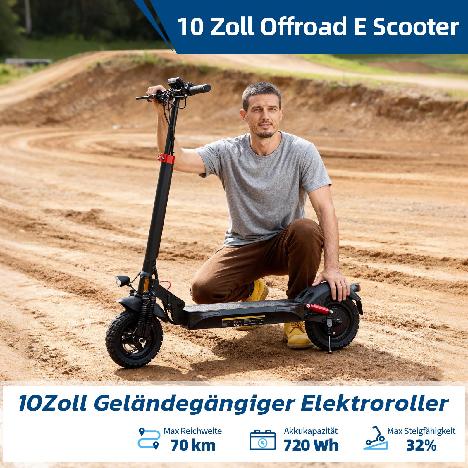 E Scooter mit Straßenzulassung mit Max 70/30KM Reichweite,10/8.5 Zoll Elektroroller mit Komfortable Stoßdämpfer,Faltbarer E Roller Belastung Doppelbremse LED-Licht,APP-Verbindung