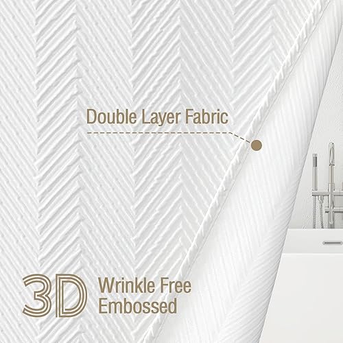 Miniatura 2 de Gibelle Cortina de ducha pequeña de 36 x 72 pulgadas, cortina de ducha estrecha de tela blanca texturizada en relieve 3D, moderno juego de cortina
