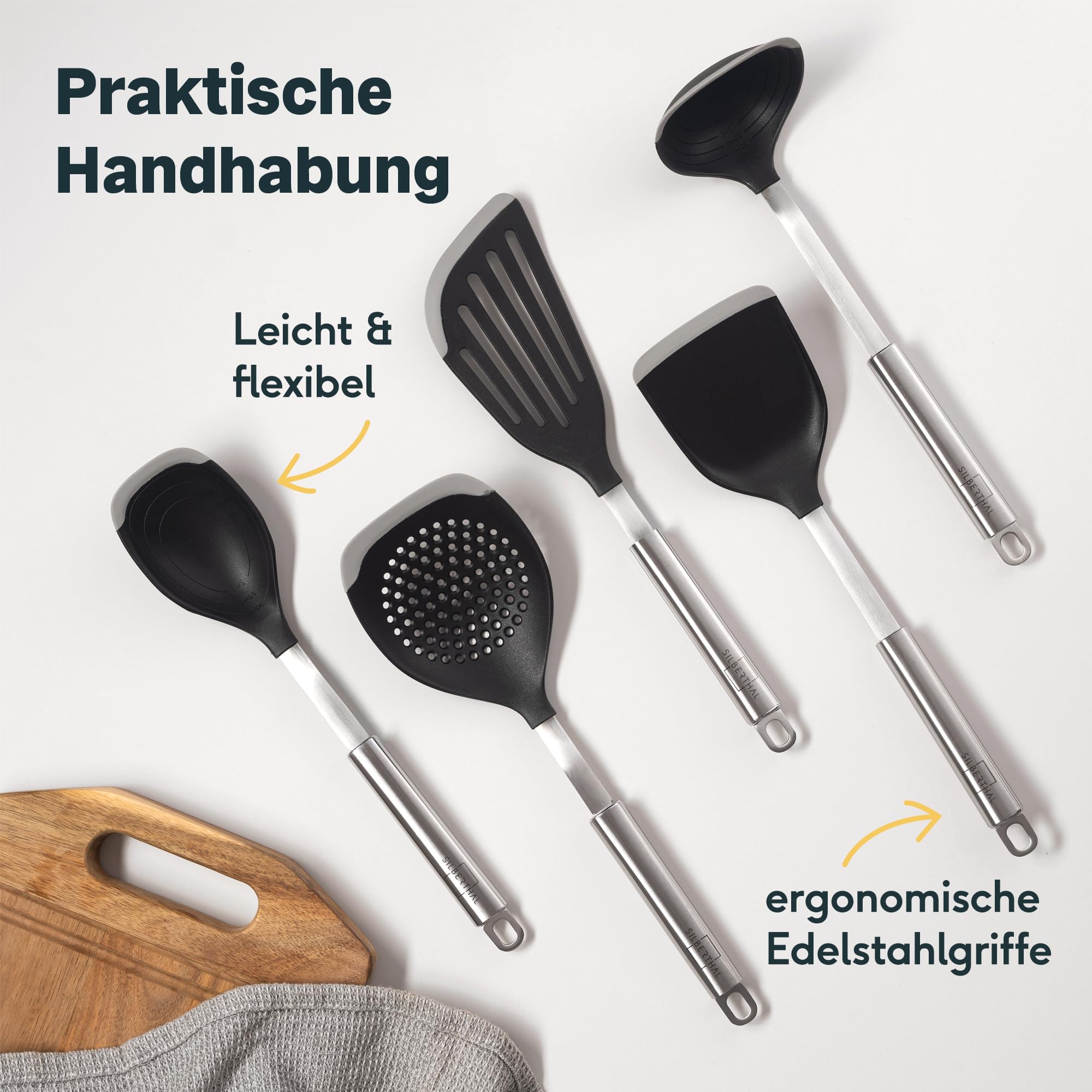 E-far 25-teiliges Silikon-Kochset Mit Halter – Kratzfrei Für Antihaft-Pfannen