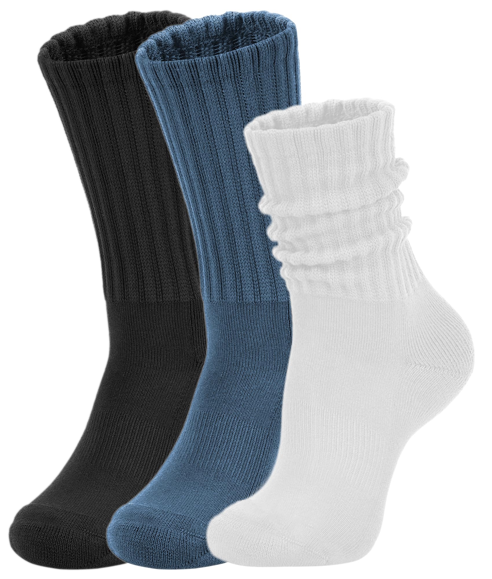 AugRing Lot de 3 paires de chaussettes mi-mollet pour femme - Style rétro - Solide - Côtelées - Confortables - Taille 38-45