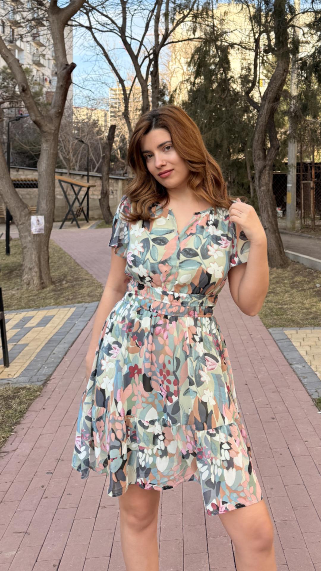 cheetah print flowy dress Nude Floral Print Short Sleeve Mini Dress main image 0