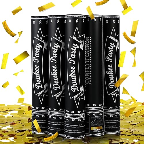 DOUKEE Paquete de 5 tiradores de confeti dorado de 12 pulgadas para regalos de fiesta, juguete de aire para fiestas de aire dorado, seguro para
