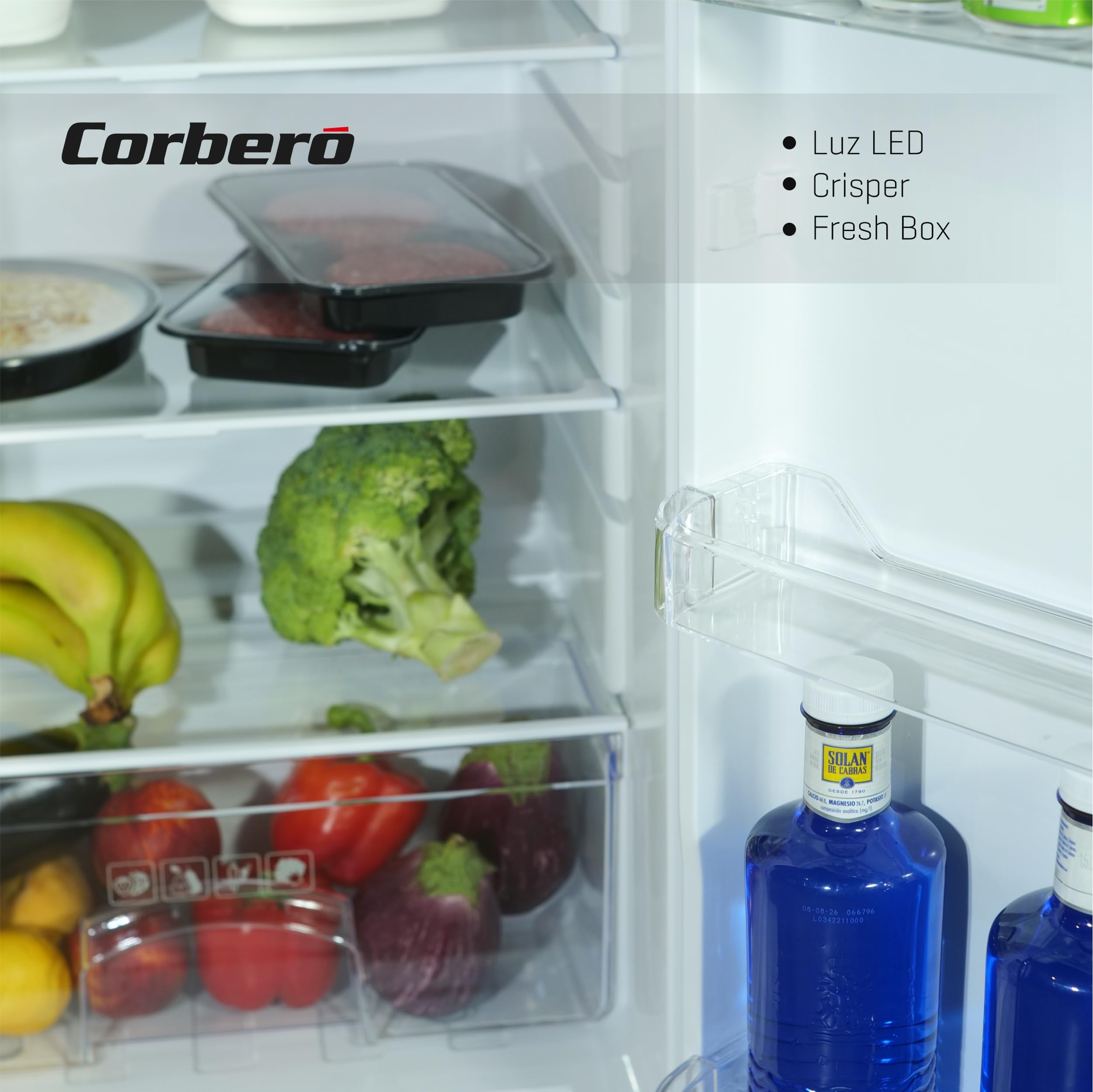 Corberó - Frigorífico 2 Puertas | CF2PH1664W | 248L | 164.5cm | Luz interior | Cajón Crisper | Estantes de cristal ajustables | Descongelación Manual | Blanco