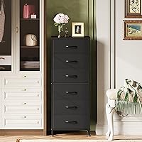 Vista 4 de WLIVE Cómoda Alta Negra para Dormitorio, Cómodas y Arcones de 6 Cajones, Cómoda de Tela para Closet, Sala de Estar, Mesa de Noche con Marco