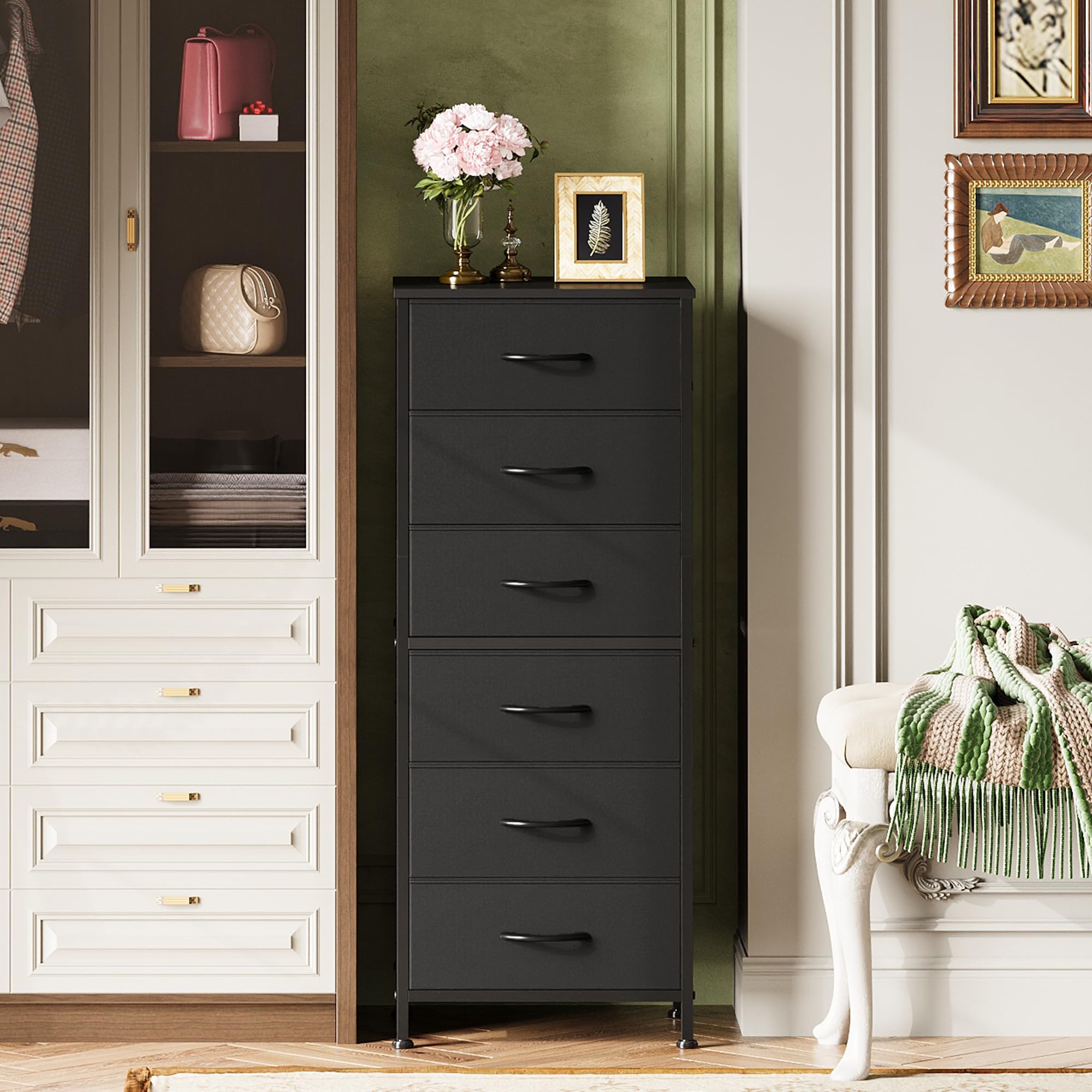 WLIVE Tall Dresser for Bedroom, 6 Drawer Dresser, Black
