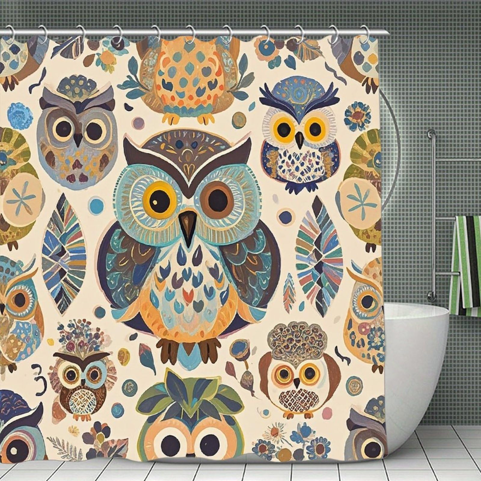 FekiLoot Color Owl Pattern Shower Curtain Minimalist Thick Bathroom Curtain Washable Modern Bathroom Shower Curtain Heavy Duty Waterproof Cloth Bath Curtain with Hooks 70.8"x70.8"