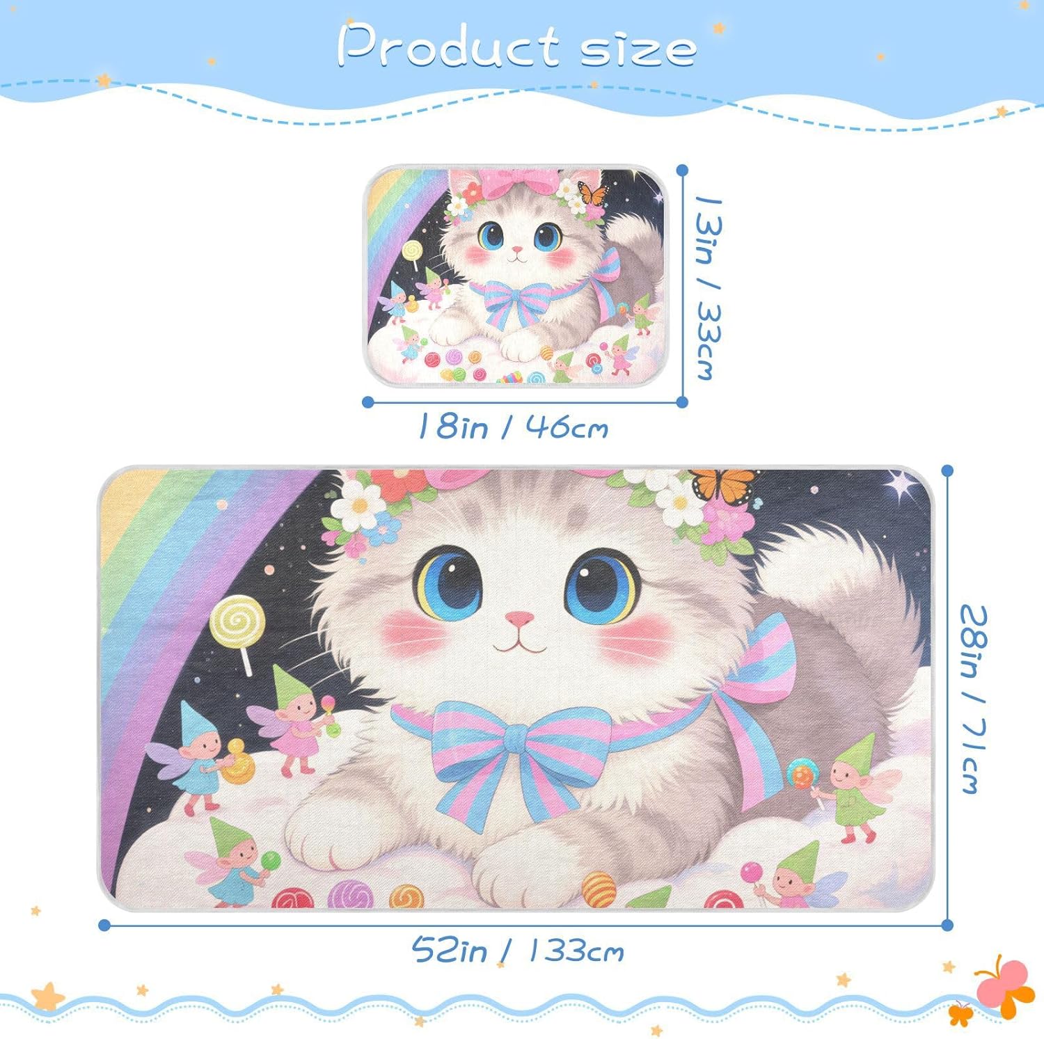 Cartoon Cute Cats Rainbow Cooling Baby Bed Mattress Protector 28" x 52" Breathable Bed Pads for Baby&Toddler
