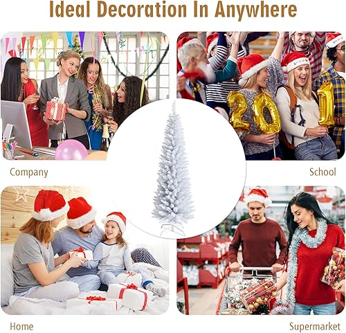 Miniatura 6 de GOFLAME Árbol de Navidad artificial blanco de 6 pies, pino realista con 240 puntas de ramas de PVC, árbol de Navidad sin luz con soporte de metal