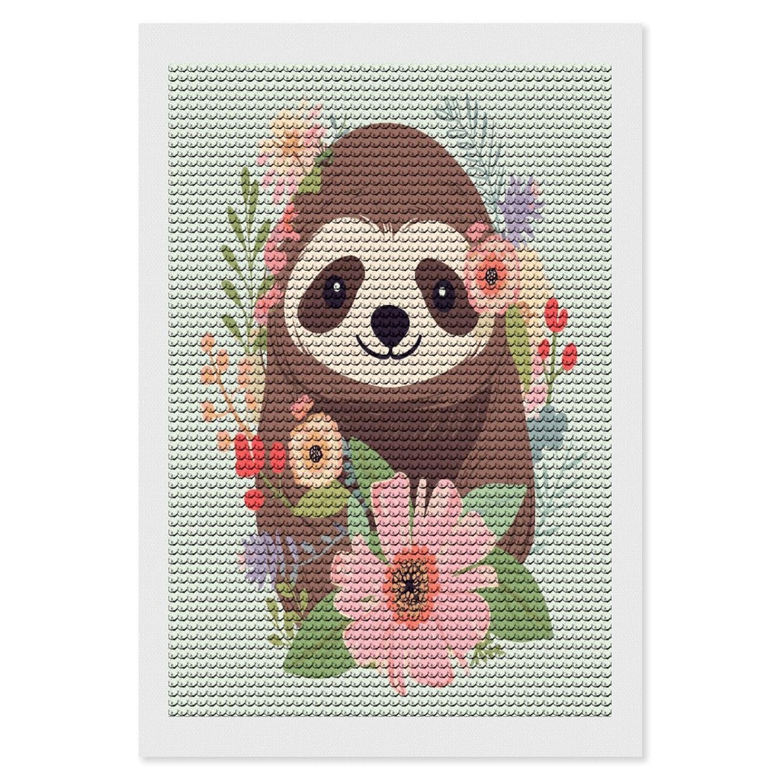 FekiLoot Sloth and Flowers Diamond Painting Kits for Beginners DIY Diamond Art Kits for Adults Full Drill Round Diamond Dot Gem Art Painting Fun DIY Crafts for Home Kitchen Wall Decor Gift 8"x12"