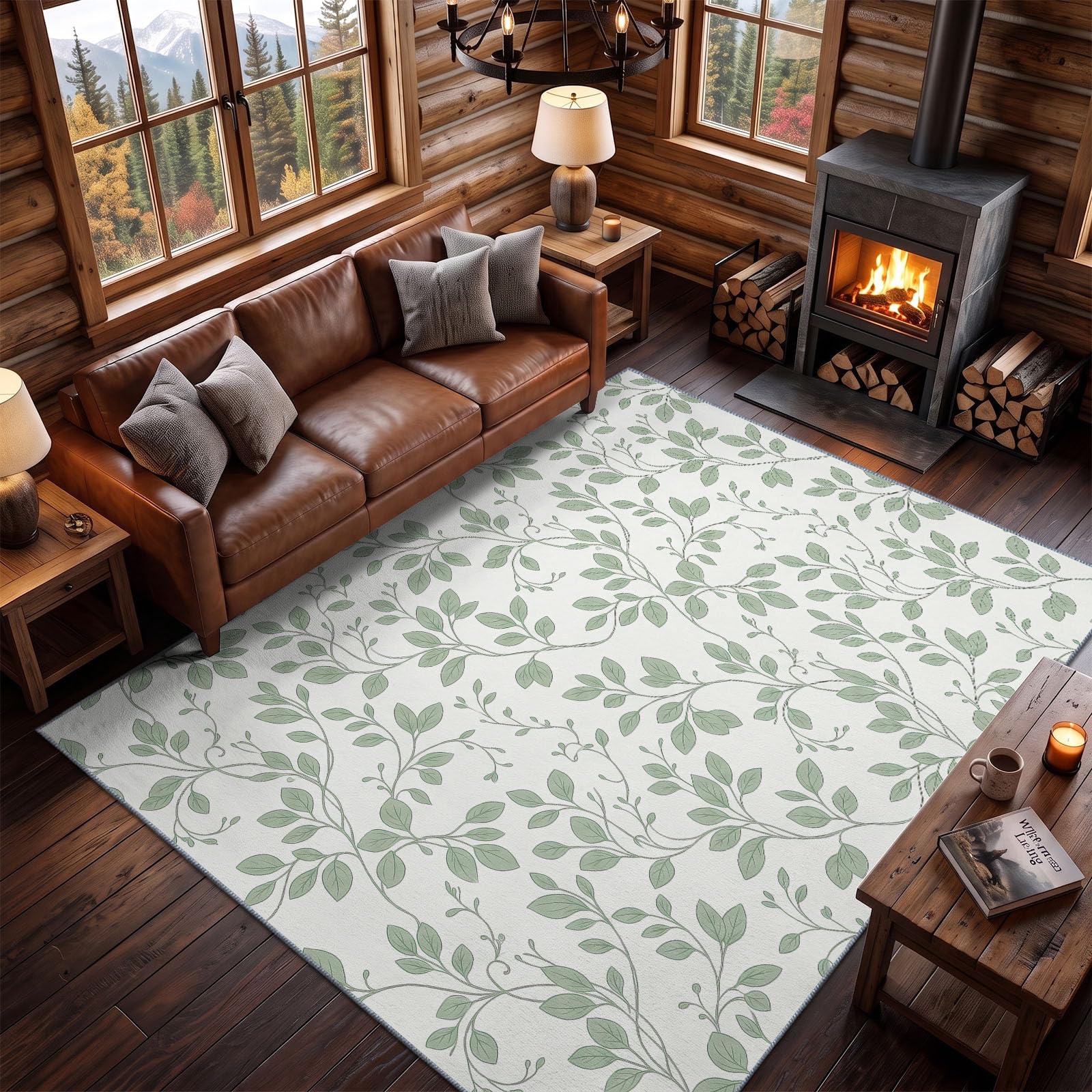 Générique Tapis Lavable Machine Salon 80 x 150 cm, Antidérapant Sol Nordique Simple Poil Bas Doux Plantes Petites Fleurs De Lianes Motif Chambre Cuisine Entrée Salle Détente Décoration Maison, Blanc