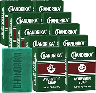 Chandrika Ayurvedic Herbal Soap with Vegetable Oils - 2.64 oz Bars, Case of 10 - Natural Skin Cleansing