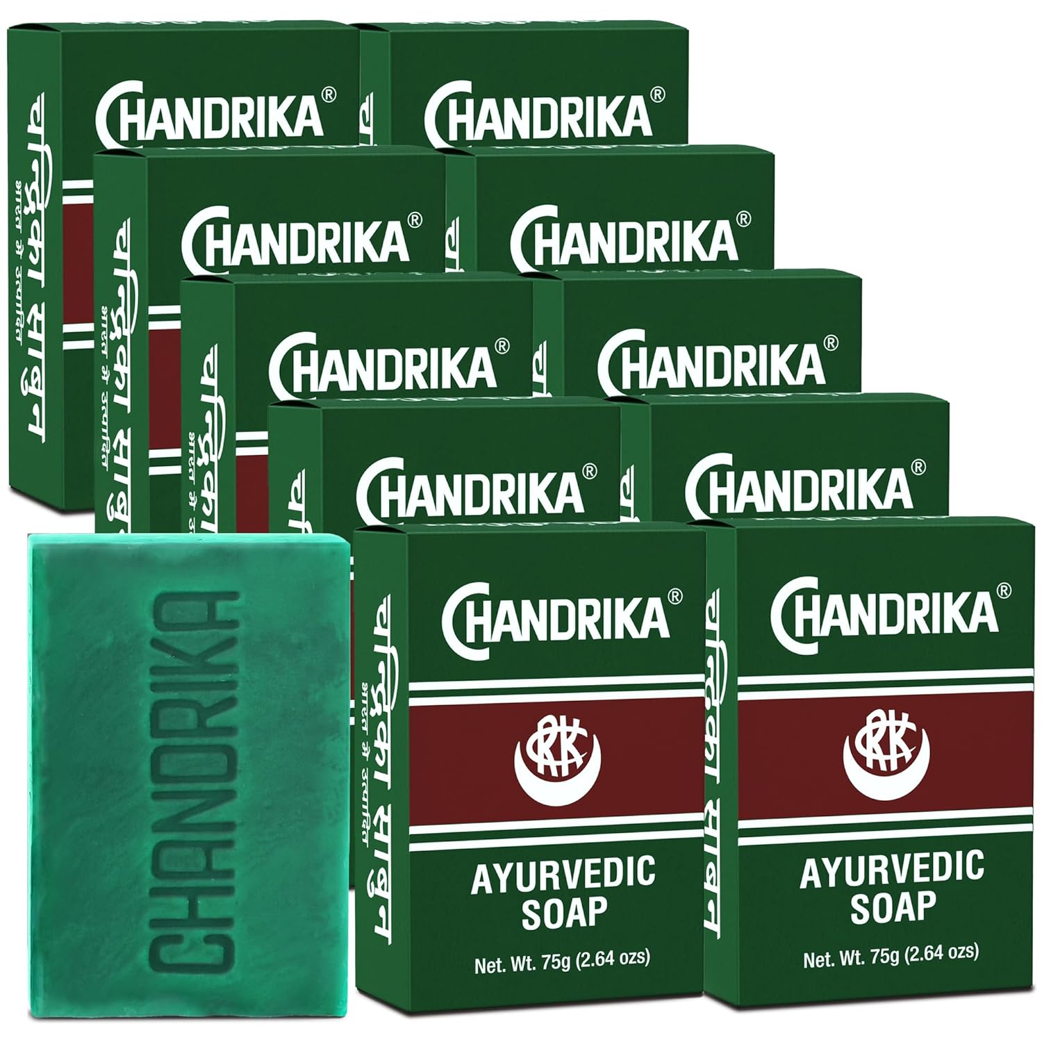 Chandrika Ayurvedic Herbal Soap with Vegetable Oils - 2.64 oz Bars, Case of 10 - Natural Skin Cleansing