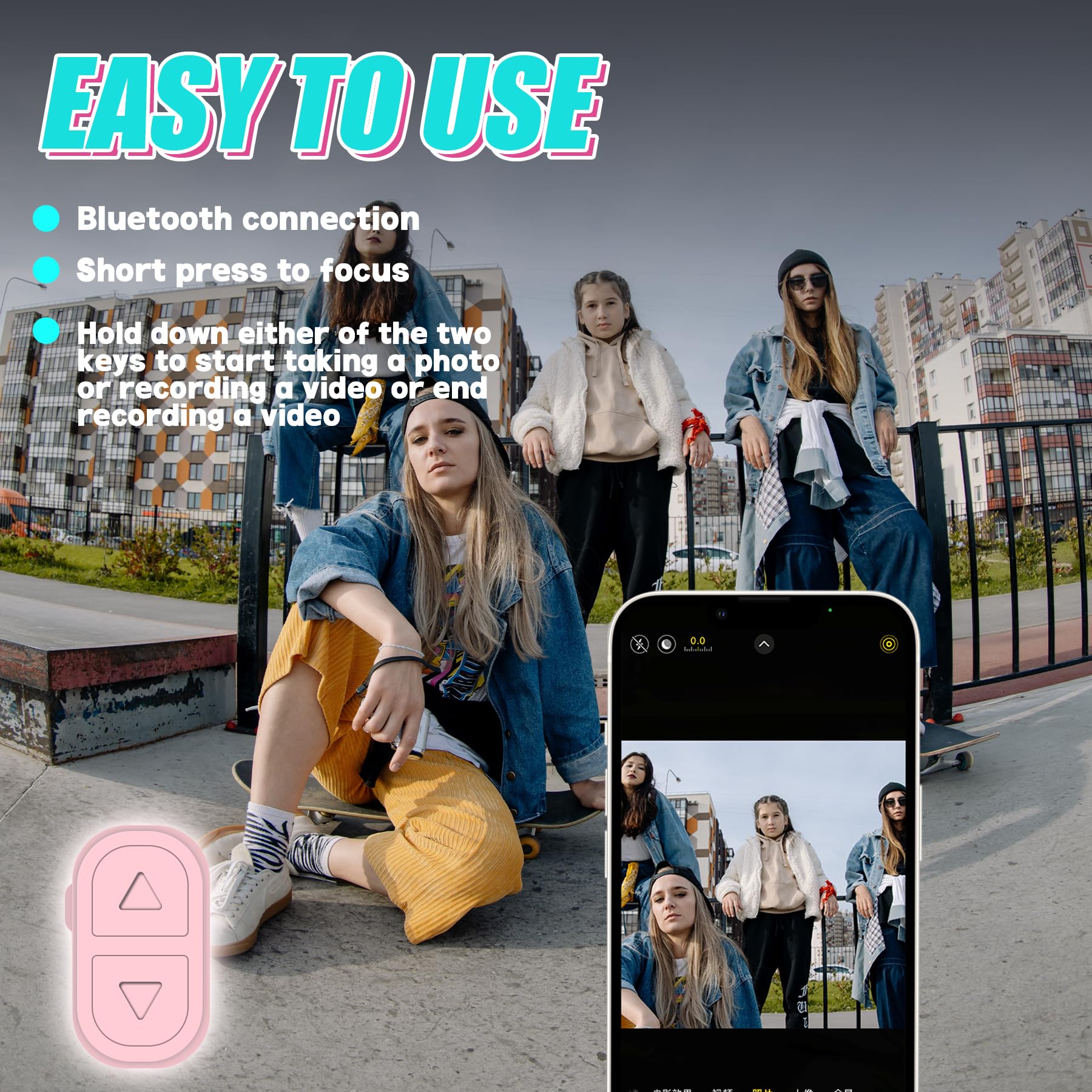 TikTok Scroll-Ring-Fernbedienung, App-Fernbedienung, Seitenumkehrer für iPhone, iPad, Android, Handy-Kamera, Bluetooth-Fernbedienung, Scroll-Ring mit Ständer, Rosa