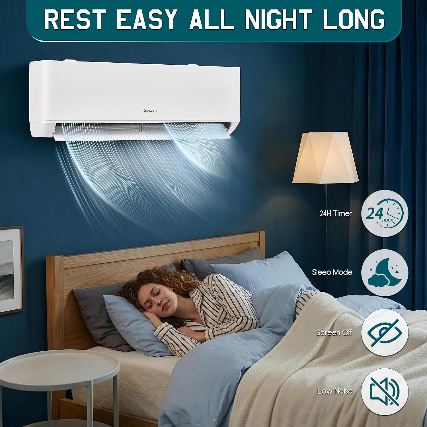Internal view of the Albott Mini Split AC indoor unit demonstrating the self-cleaning function to remove dust and odors.