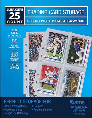 Vista 52 de Samsill Paquete de 50 fundas para tarjetas coleccionables de 4 bolsillos, capacidad para 400 tarjetas, transparente, cabe en mini carpeta estándar