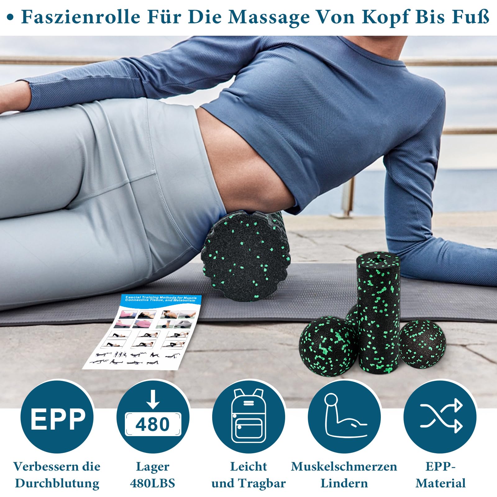 Zestaw wałków do masażu powięzi Blackroll Foam Roller zestaw z piłką do masażu powięzi, mały wałek do masażu powięzi, mały i podwójna piłka do jogi, powięzi, treningu mięśni