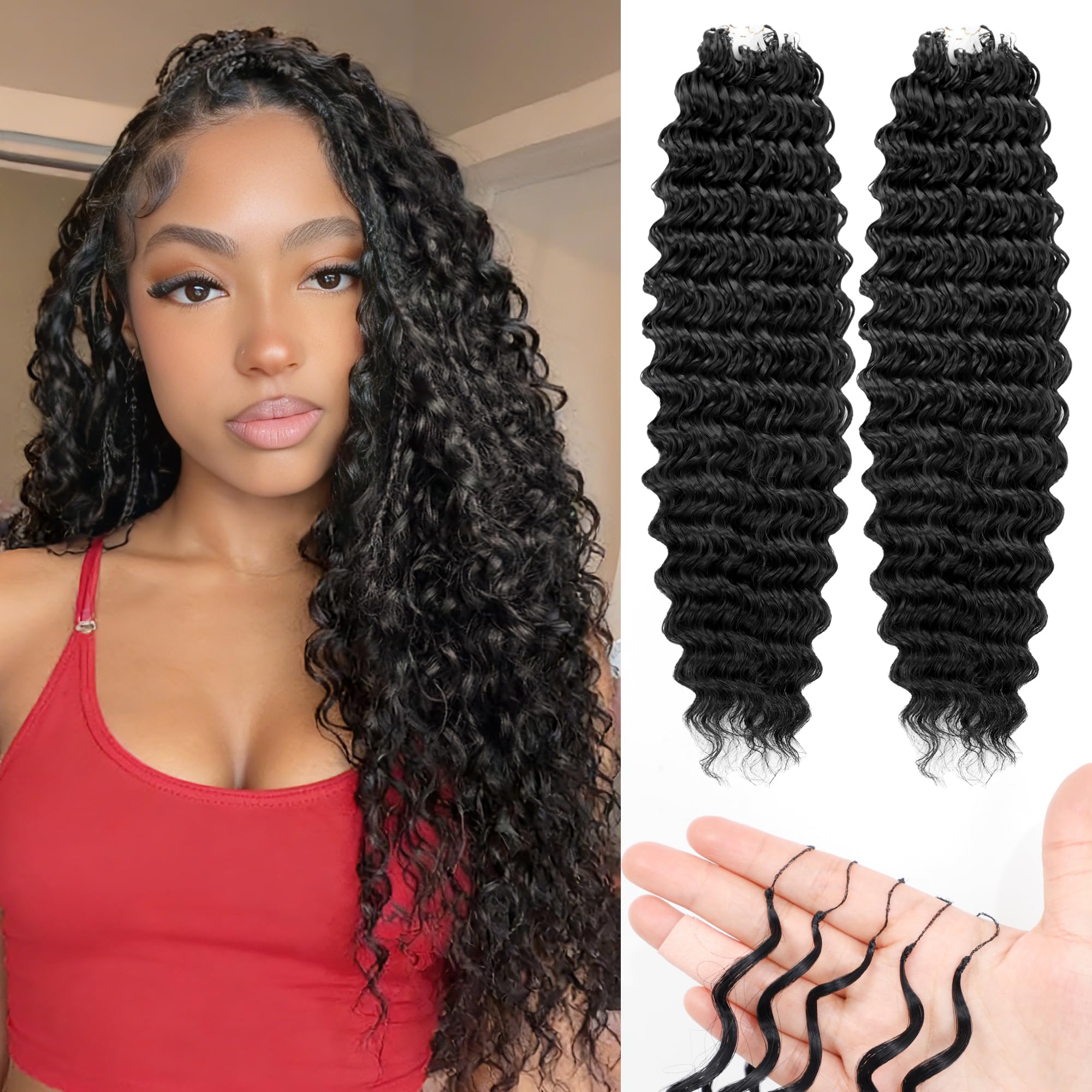Feather Crochet Hair For Black Women, 200g 100 Strands Synthetic Pre-Separated Deep Wave For Miracle Knots Crochet Braids Hair Invisible Burmese Curly