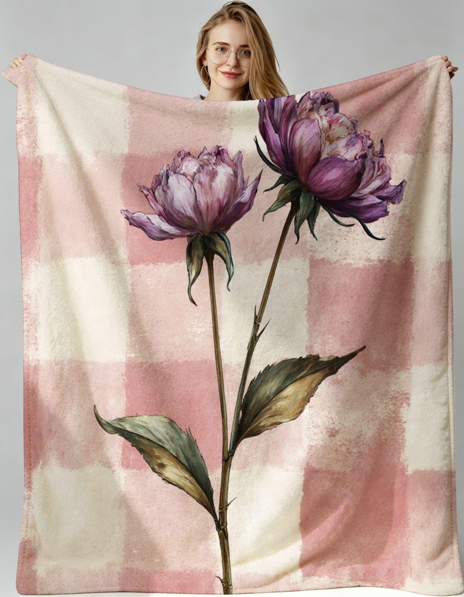 Couverture Plush XXL 200x220 cm à carreaux fleuris pour grand canapé et lit