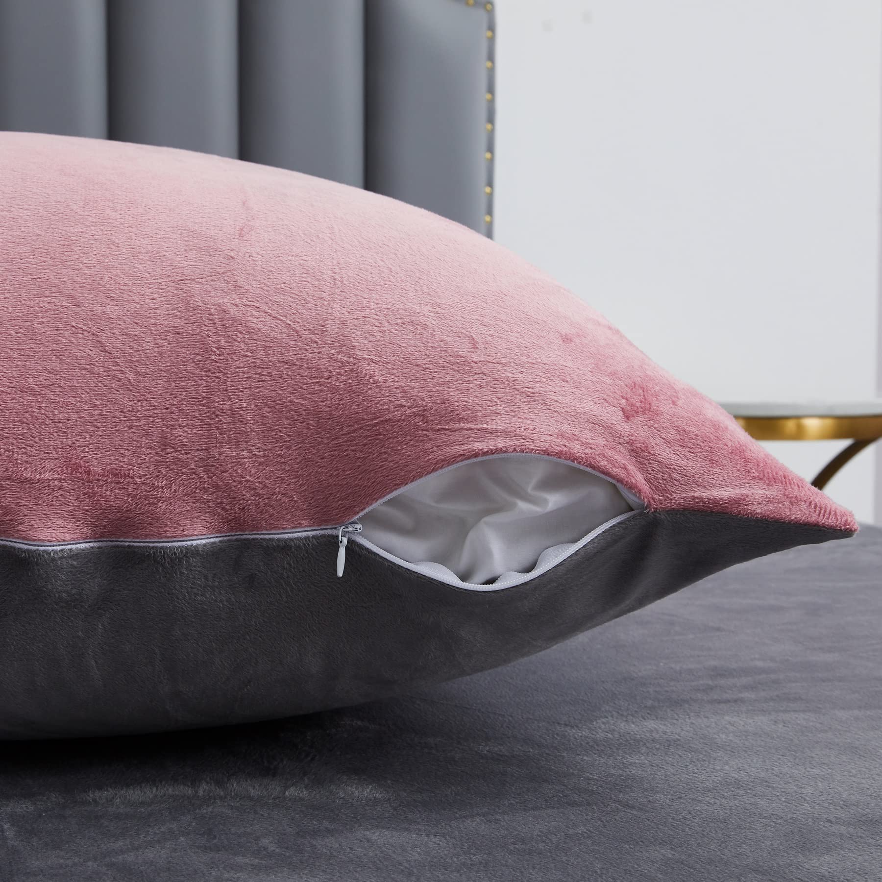 Bettwäsche Winter Kuschelig 200x220 cm Cashmere Touch Rosa Altrosa Grau Microfaser Flauschig Fleece Winter Bettwäsche Plüsch Bettbezug Set Kuschelig Microfaser Winterbettwäsche mit Reißverschluss