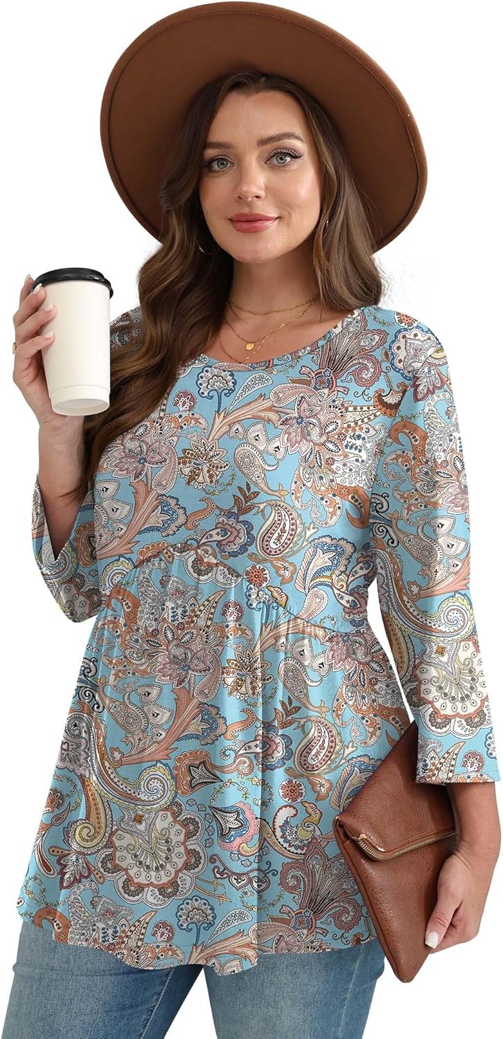 3/4 Length Sleeve Womens Tops Blouses for Women Dressy Casual Spring Fashion Clothing Crew Neck Babydoll Tops - Image 4