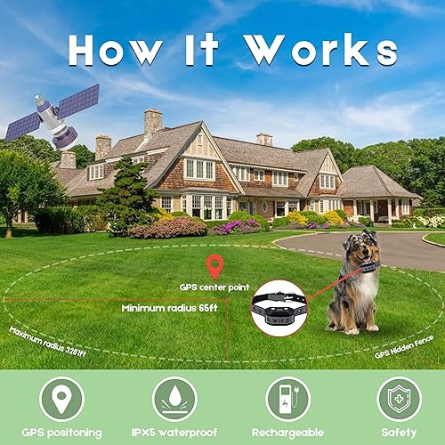 Miniatura 2 de WIEZ Valla inalámbrica GPS para perros valla eléctrica para perros sistema de contención de mascotas rango de 65-3281 pies fuerza de advertencia