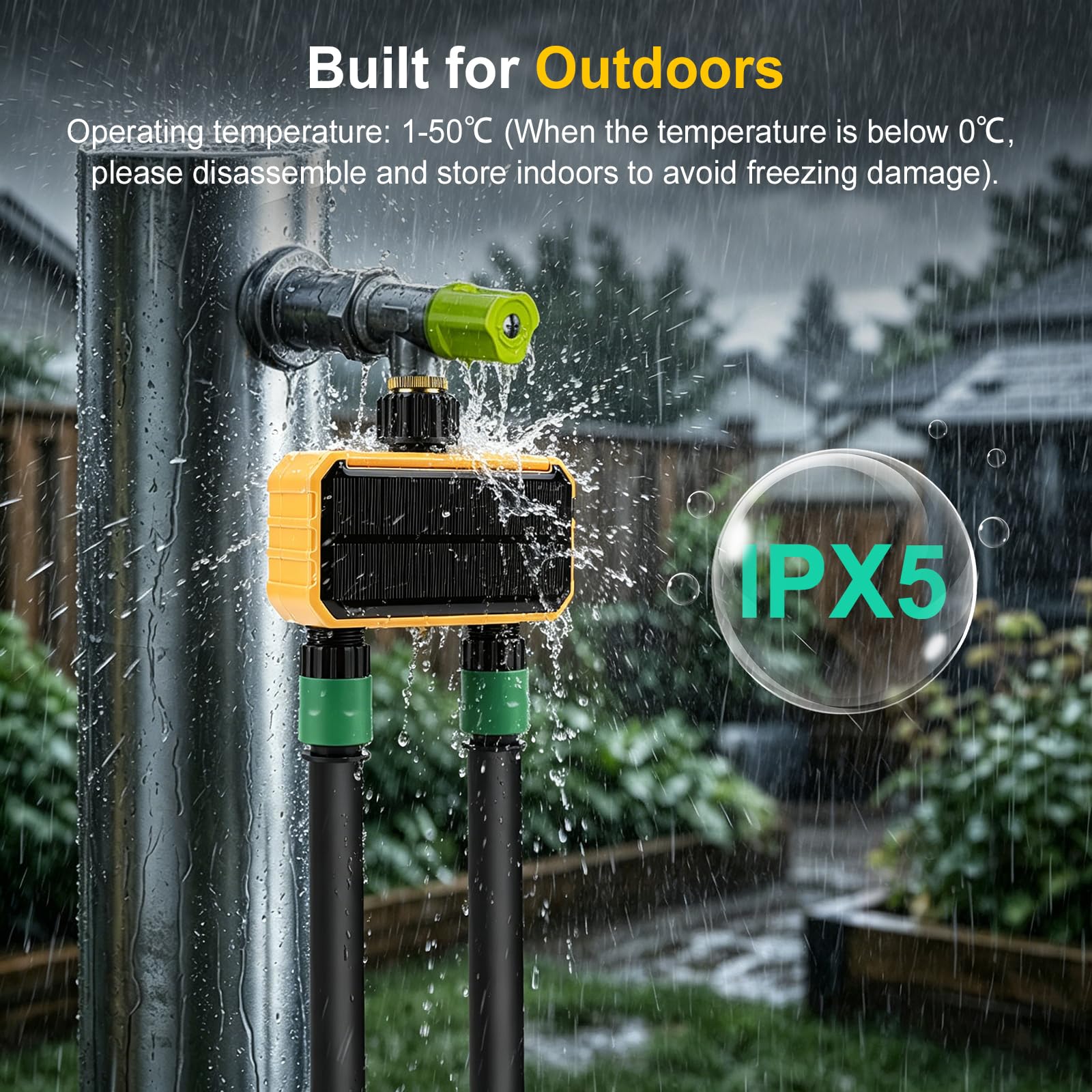 Smart Programmateur Arrosage WiFi 2 Voies, Solaire y Batterie Intégrée, Contrôleur d'irrigation Automatique à Distance Wi-FI pour Plantes D'intérieur, Jardin
