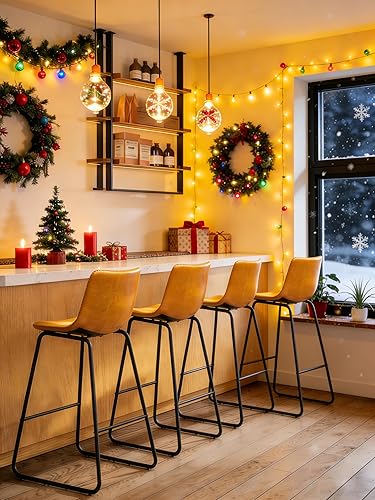 Miniatura 2 de Juego de 2 taburetes de bar, modernos taburetes de bar de altura de mostrador con respaldo, taburetes de bar de piel sintética de 26 pulgadas con