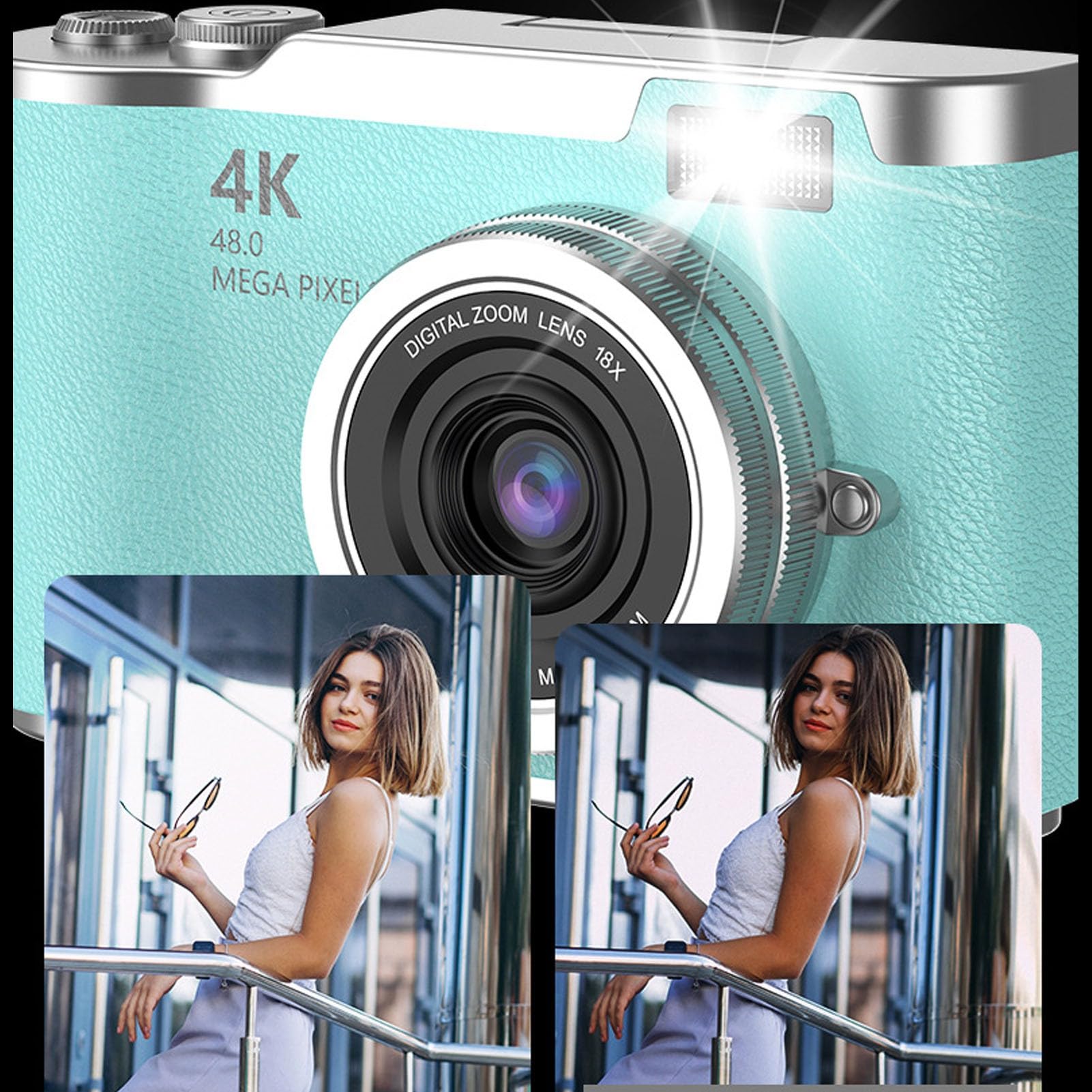 Topiky Cámara Digital 1080P 48MP Pantalla Abatible de 2,4 Pulgadas, Cámara de Vídeo Compacta con Zoom Digital 8X, de Fotografía para Niños y Adolescentes (Green)