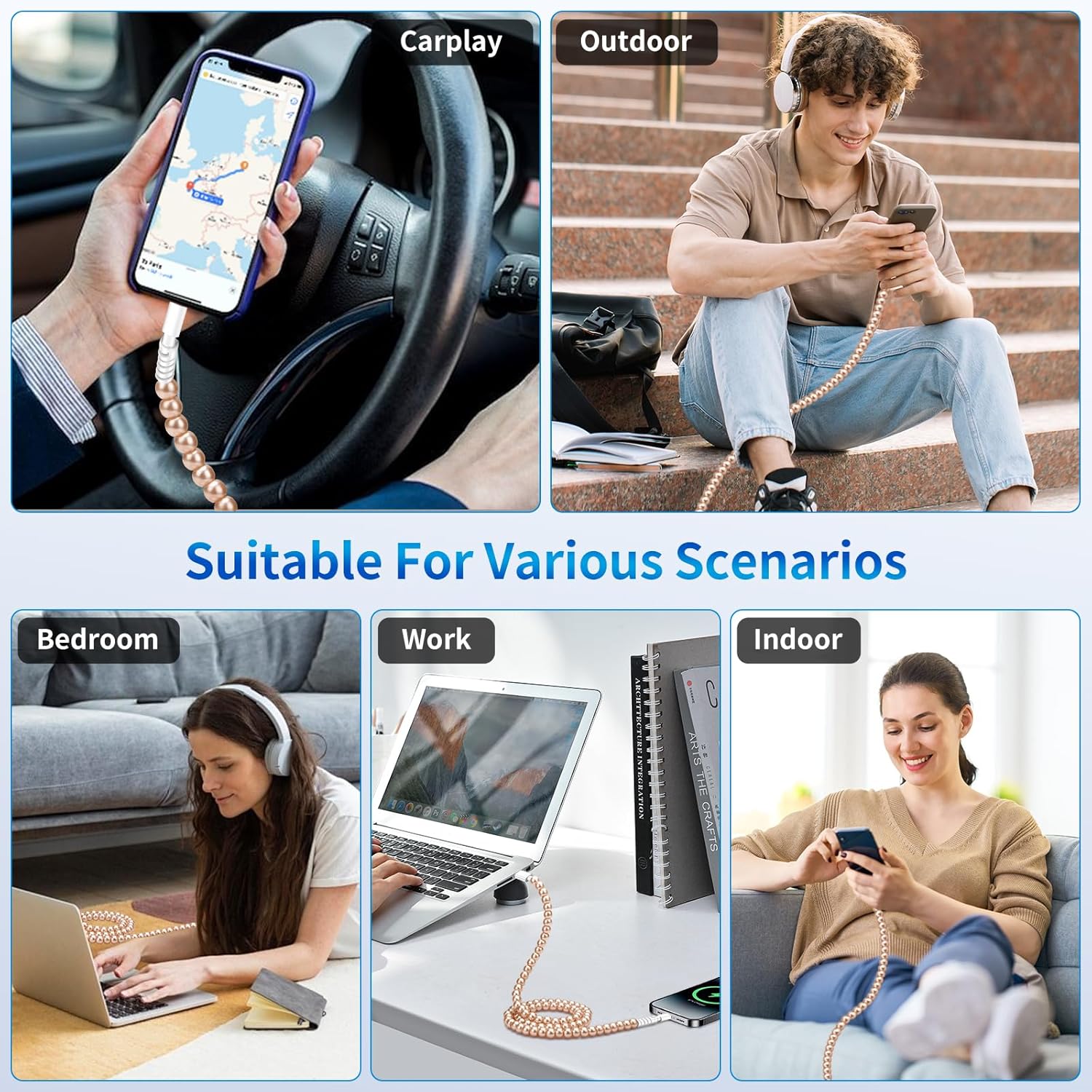 SAMONPOW USB C Cable for iPhone 17 Pro 60W USB A to Type C Charger Cord Fast Charging Beaded 3.3FT USB C Cable for iPhone 17 16 15 Pro Max, for Samsung Galaxy S25 S24 S23 More, Champagne Gold - Image 7