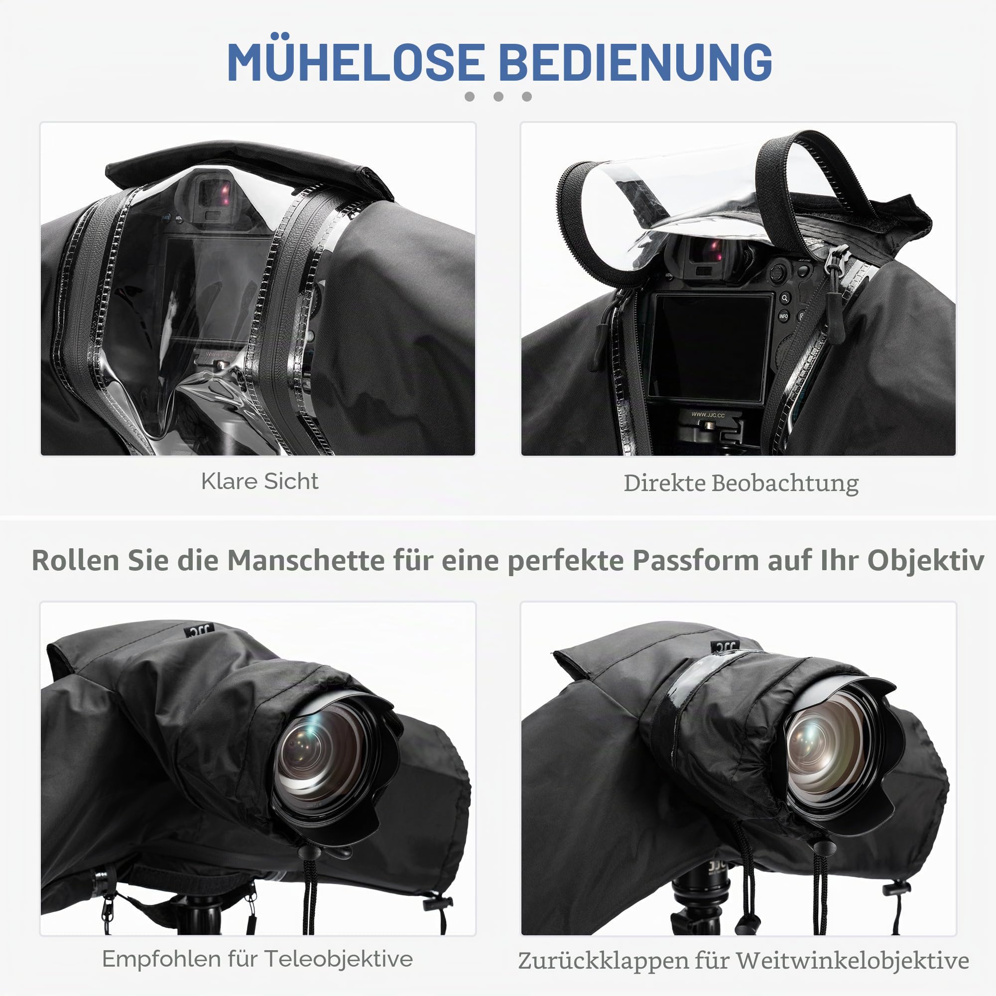 Canon Sony Nikon DSLR Regenschutz - Upgraded Transparent Window Design, Wasserdicht, Schwarz Nylon, Kompatibel mit Kamera + Objektiv bis 180x140x230 mm
