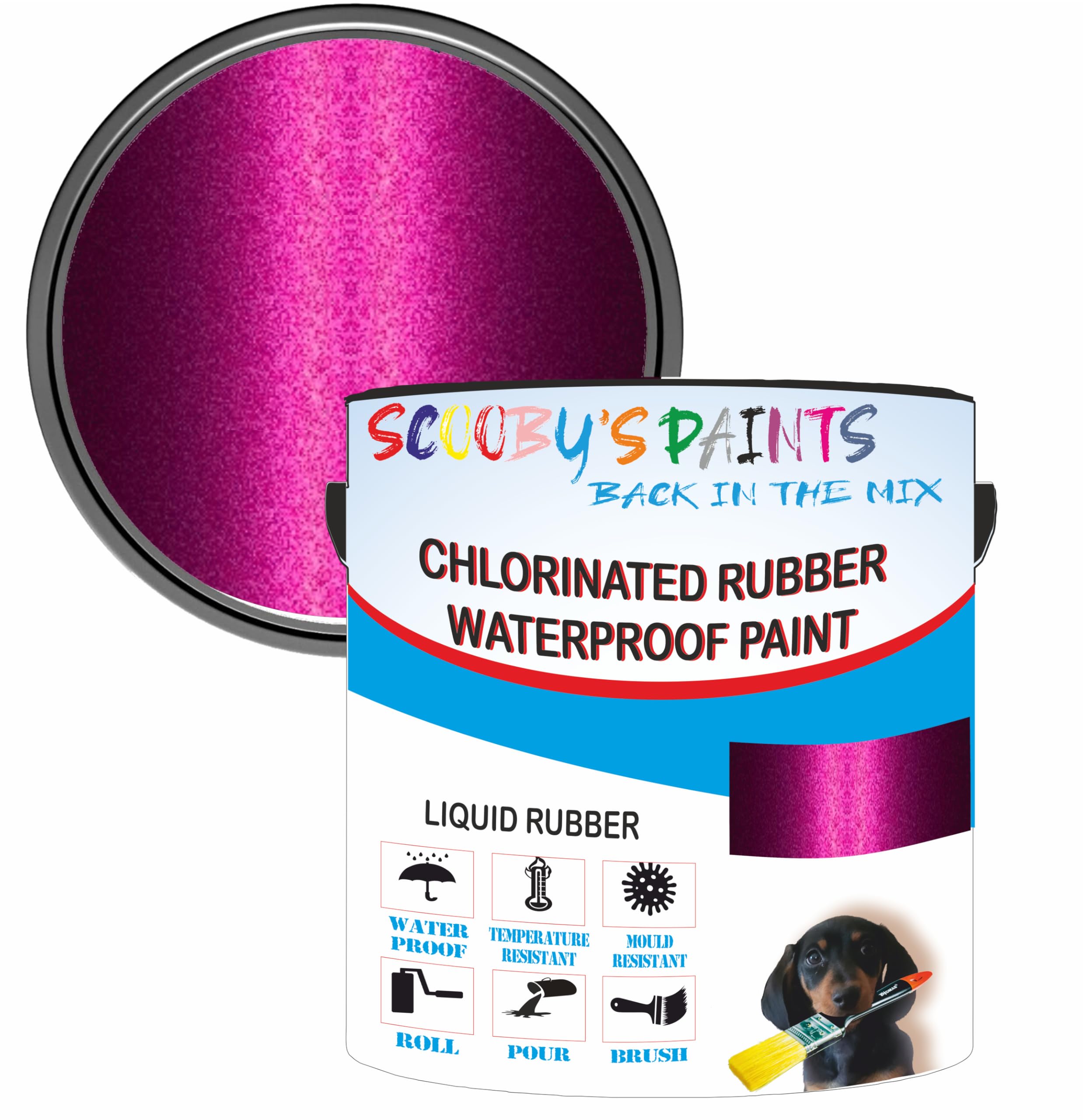 SCOOBYS PAINTS BACK IN THE MIX Chlorinated Rubber Waterproof Paint, Liquid Rubber, 250ML, Multiple Metallic Colours And Solids (Magenta Metallic) — image 1