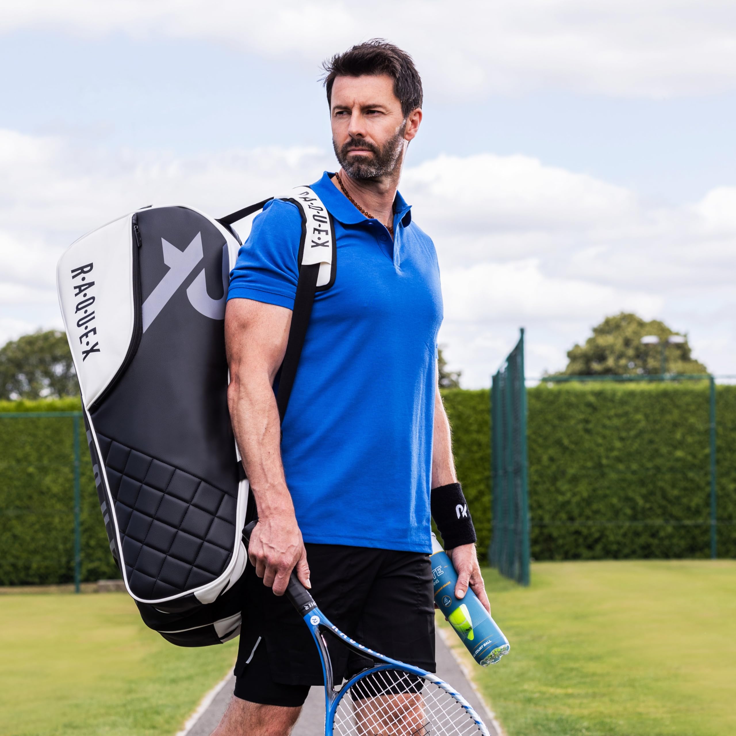 Raquex Elite - Borsa per 6 racchette da tennis, in pelle sintetica, trapuntata, con fodera termica, scomparto per scarpe, badminton, squash, per uomo e donna