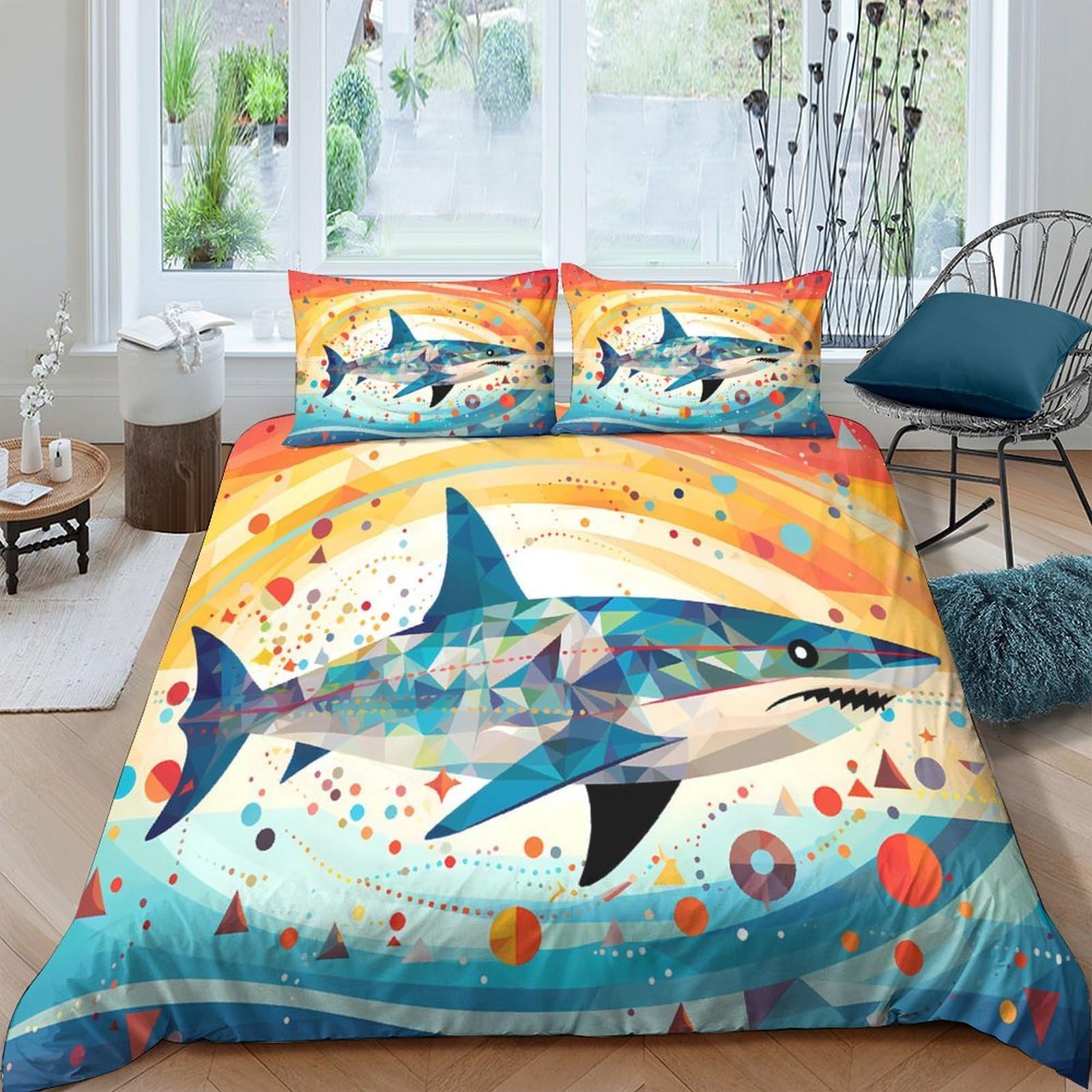 Ctjqhvkz Style-7 3D Printed Ocean Shark Fitted Sheet Microfiber Soft Breathable Sunset Wave Mattress Cover For Bedroom Dorm Mattress Protection Decor Single（135X200cm）