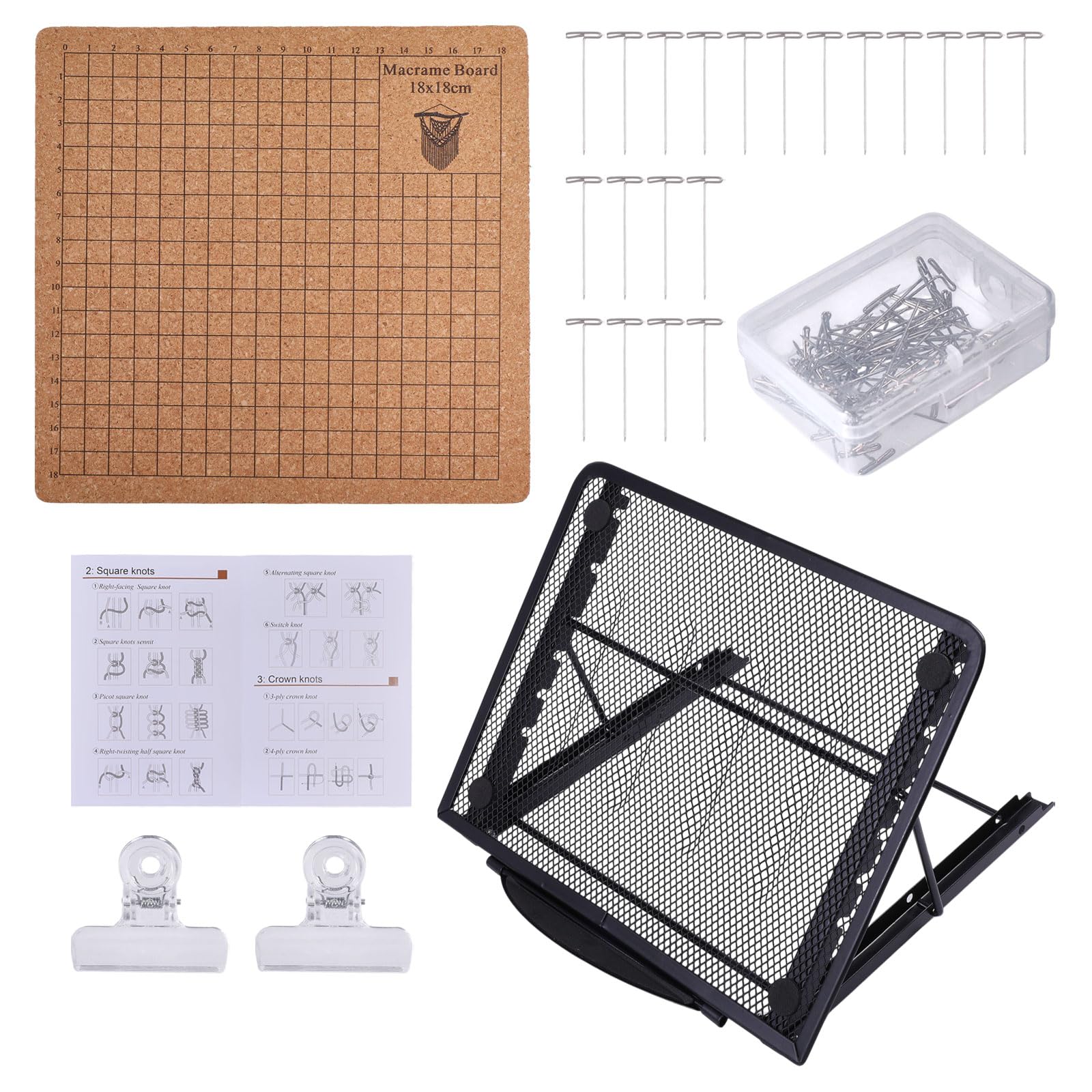 FREEBLOSS 8x8'' Macrame Board Set with Pins Clips and Adjustable Metal Stand, Wood Project Board for Braiding Macrame Supplies for Adults Beginners