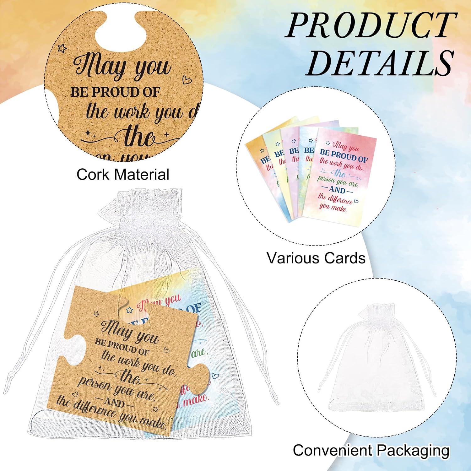 Hushee 50 Sets Employee Appreciation Valentines Day Gifts Bulk Team Work Thank You Coasters Includes Motivational Puzzle Coasters with Cards Organza Bags for New Colleague Employee Coworkers Souvenirs
