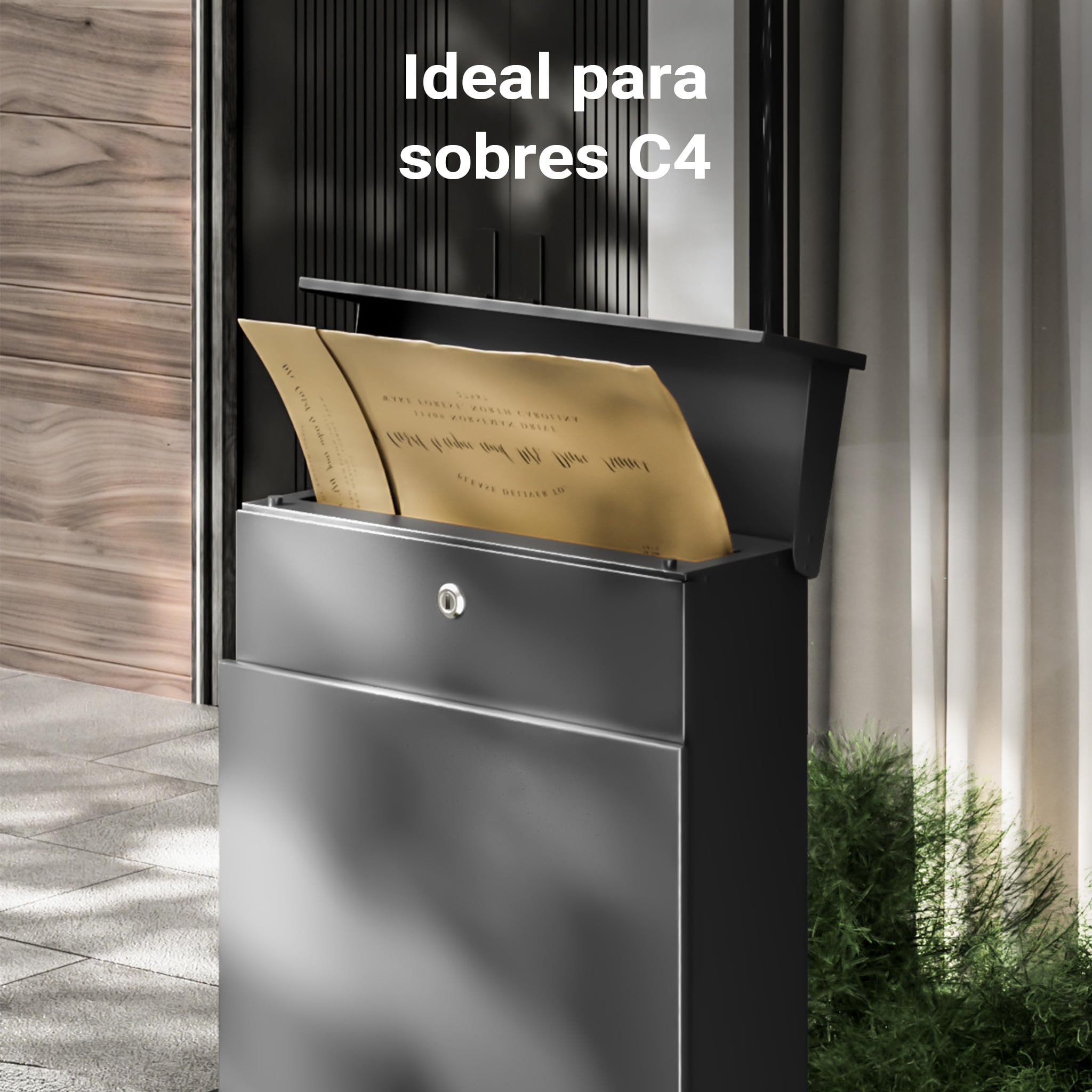 Wiltec Buzón de pie Antracita con Compartimento para periódico 395 x 142 x 1150 mm de Acero, buzón de Correo Apartado de Correos con Espacio para el Diario y 2 Llaves