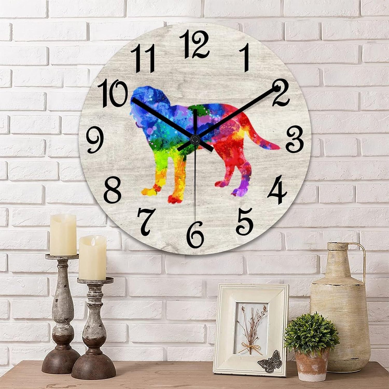 Golden Retriever Round Wall Clock Dog Mom Gift Clock Wall Art Wood Clock Silent Non-Ticking Decorative Wall Clock for Living Room Bedroom Kitchen 12"