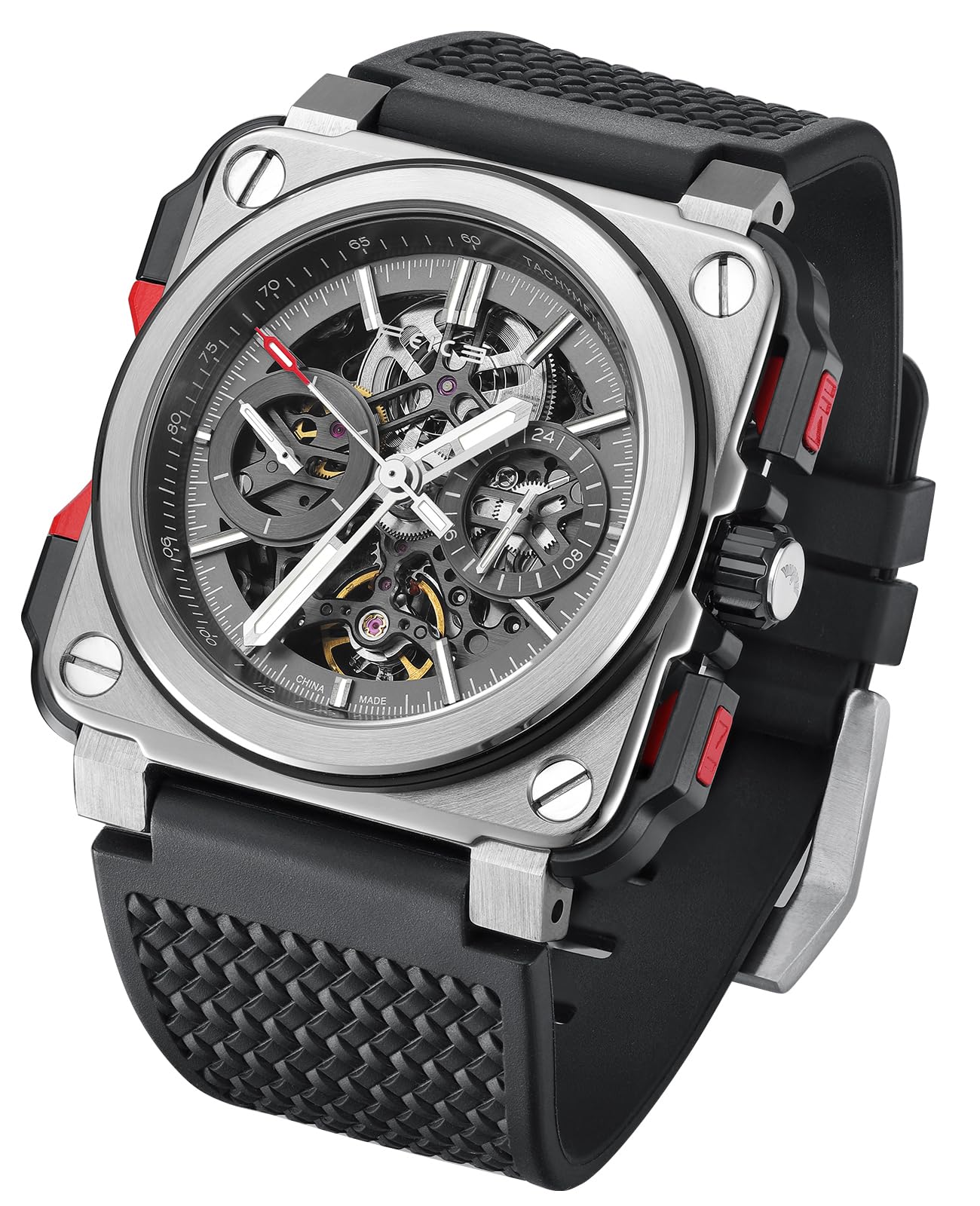 FEICE Eckige Herren Armbanduhr Mechanische Automatik Herrenuhr Saphirglas Skelett Zifferblatt Wasserdicht bis 10 ATM - FM507