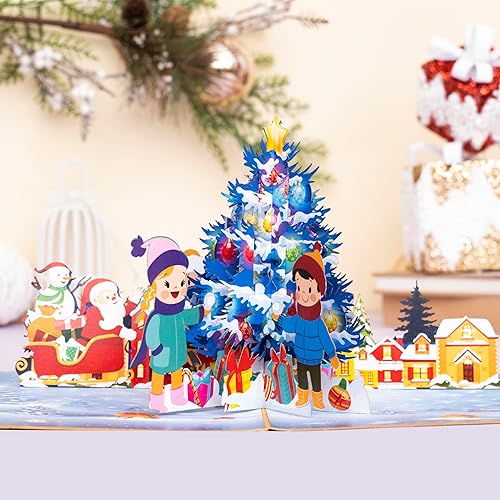 Miniatura 2 de Tarjeta de Navidad emergente, hecha a mano, 3D, árbol de Navidad, tarjetas de felicitación emergentes, trineo de Papá Noel, regalo de Navidad, niño