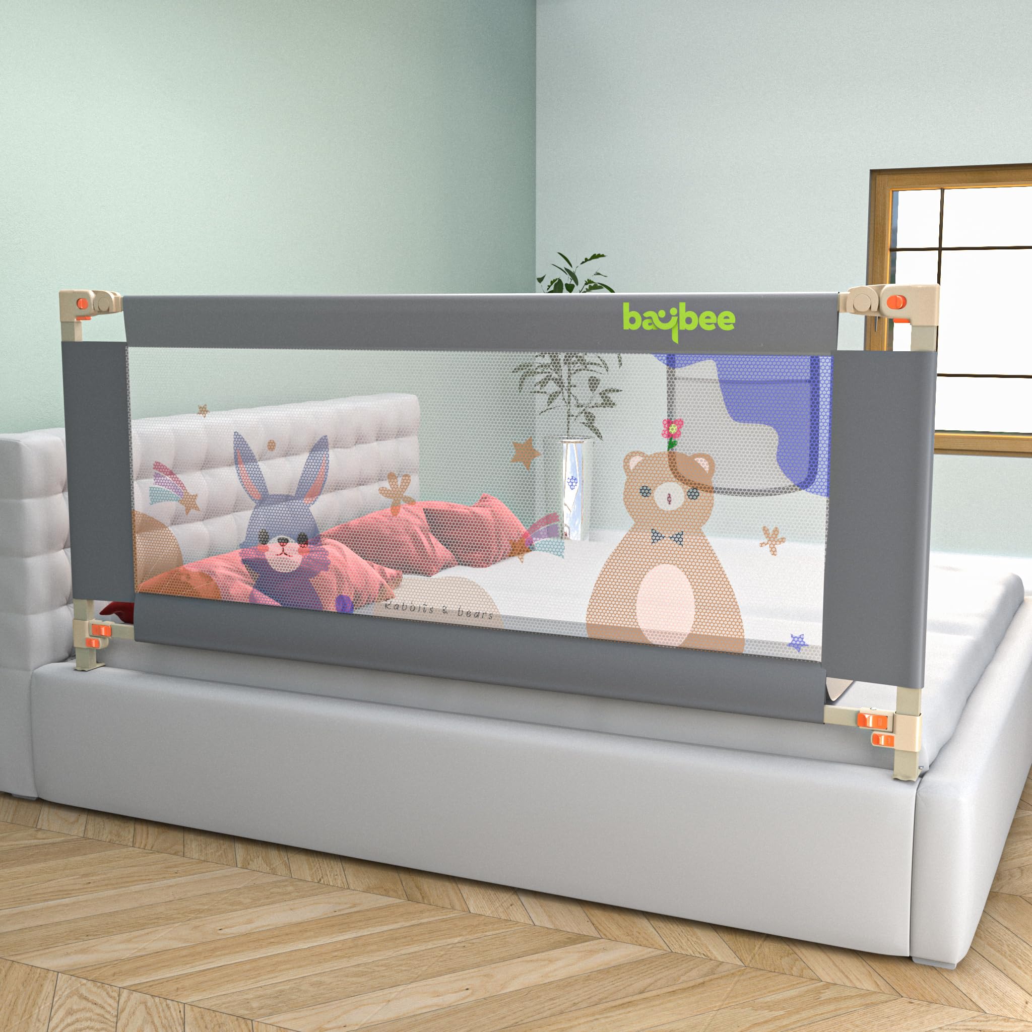 BAYBEE Baby Bed Rail Guard (180x80cm), Bedrail for Baby Safety with 28 Height Adjustable, Portable Bed Side Protector for Baby Falling | Foldable Single Side Bed Railing,1 Side, (Grey)